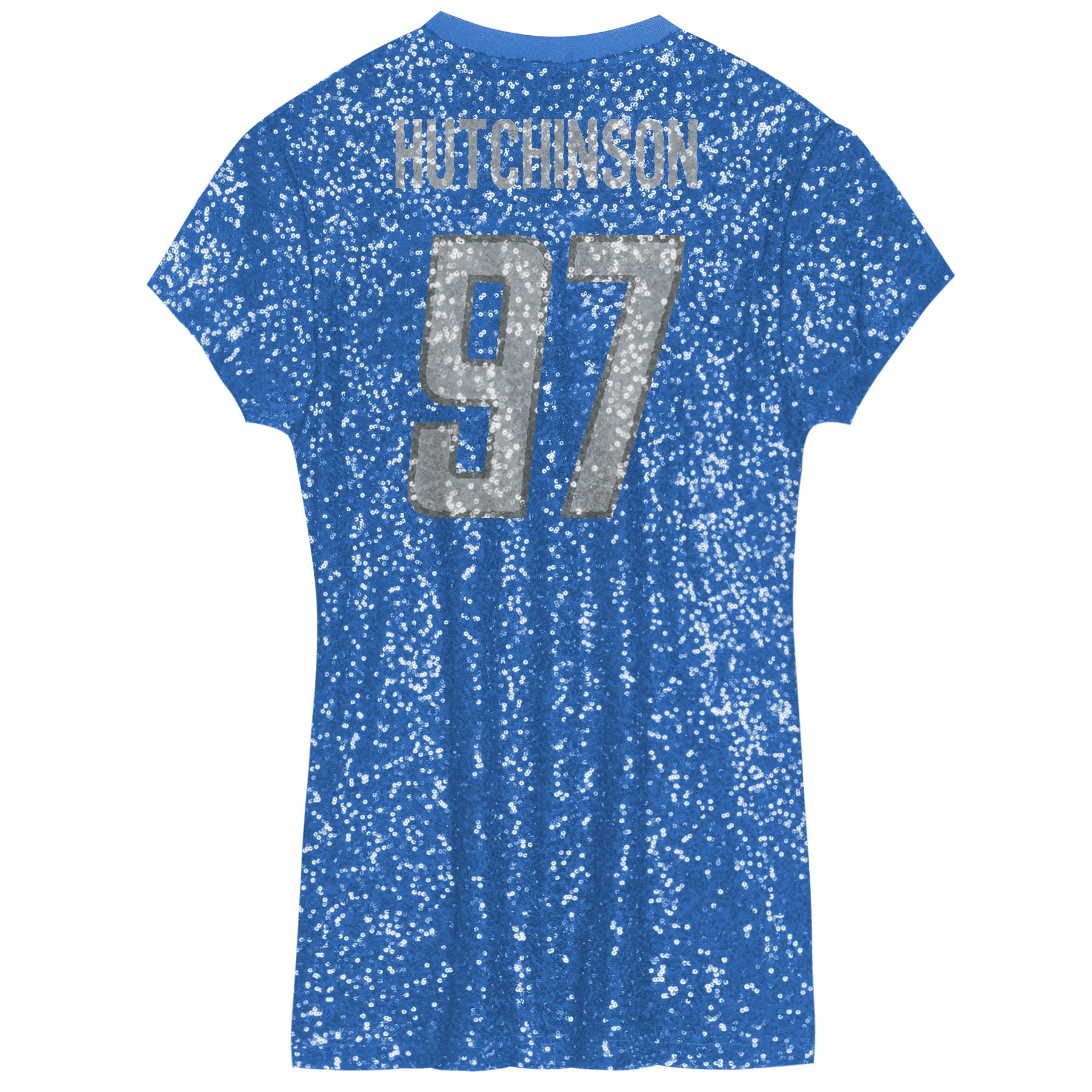Aidan Hutchinson Detroit Lions Girls Youth Sequin Player Name & Number V-Neck Dress – Blue Clowdercats