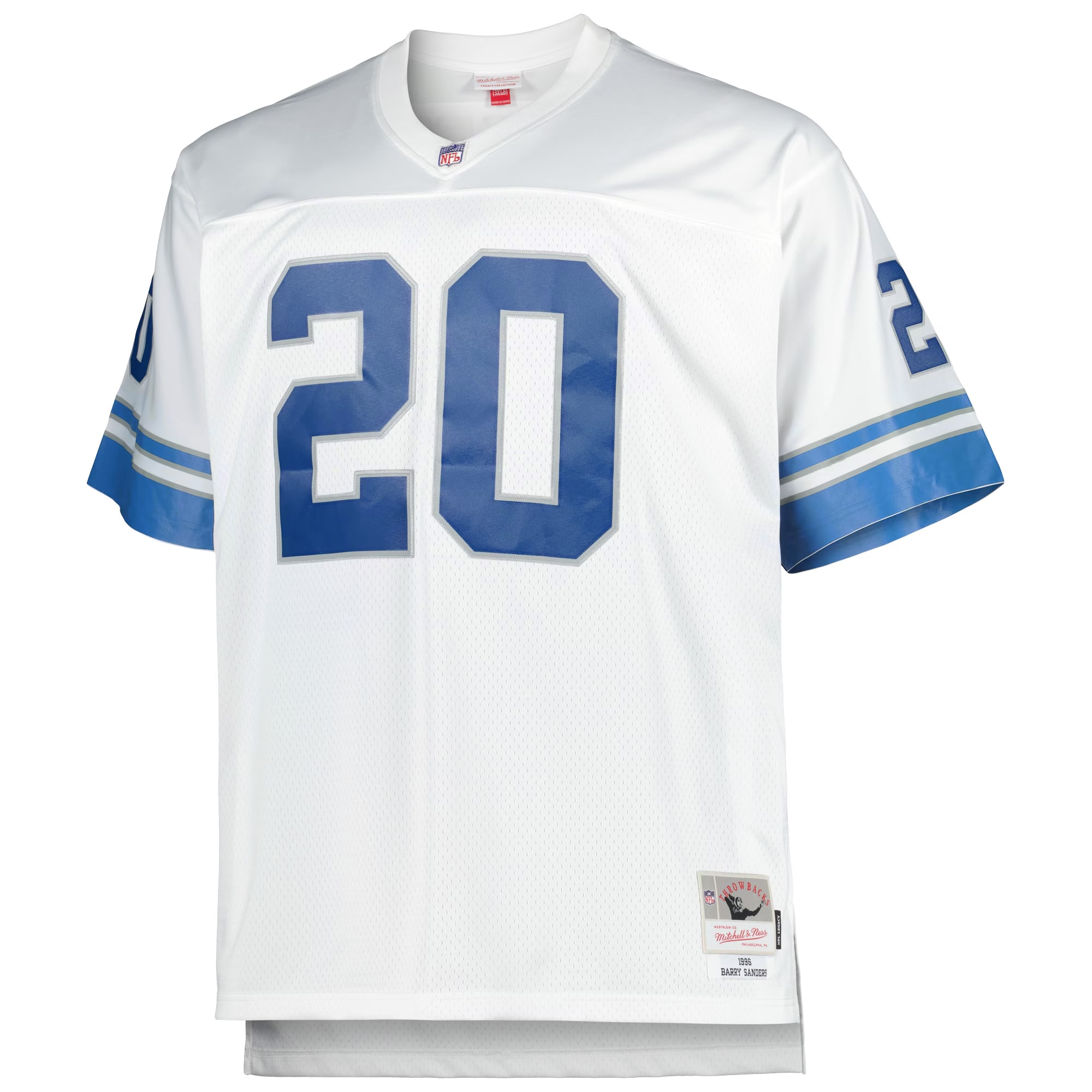 Barry Sanders Detroit Lions Mitchell & Ness Big & Tall 1996 Retired Player Replica Jersey – White Clowdercats