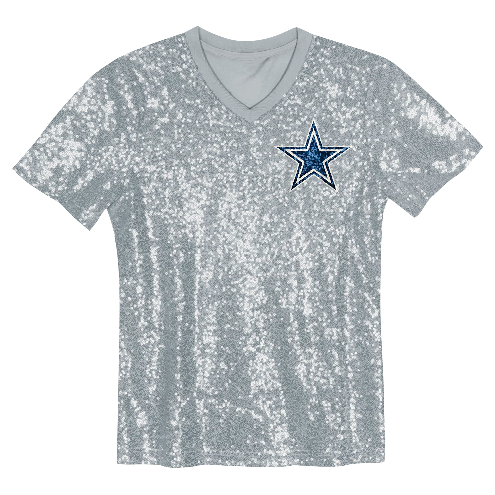 CeeDee Lamb Dallas Cowboys Girls Youth Sequin V-Neck Fashion Jersey – Silver Clowdercats