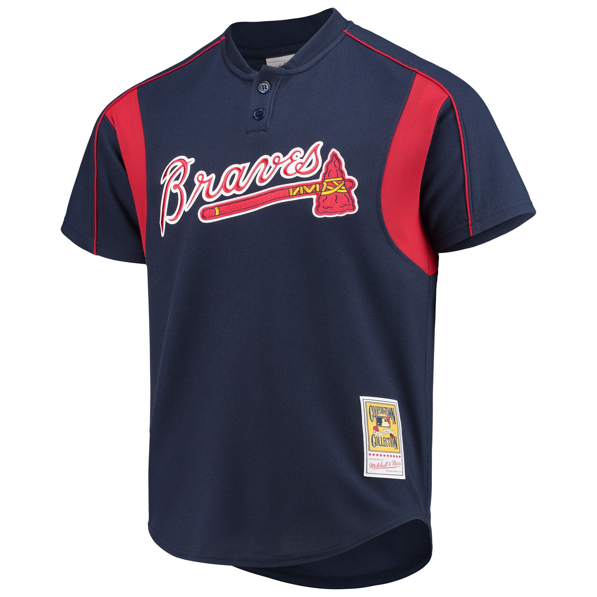 Chipper Jones Atlanta Braves Mitchell & Ness Cooperstown Collection Mesh Batting Practice Button-Up Jersey – Navy