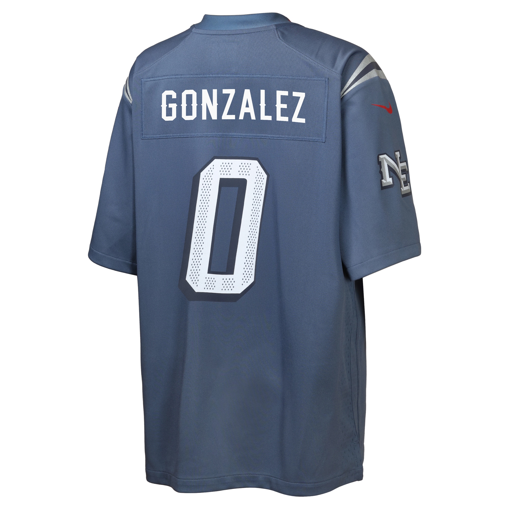 Christian Gonzalez New England Patriots Nike Youth 2025 Rivalries Collection Game Jersey – Storm Blue Clowdercats