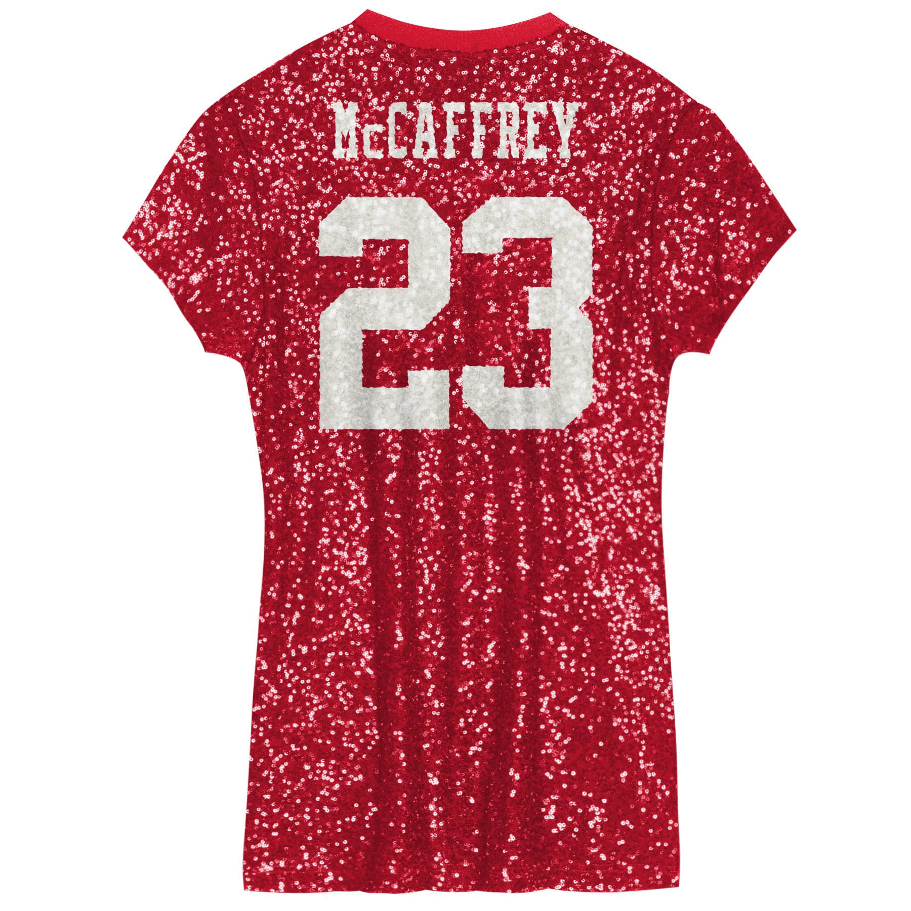 Christian McCaffrey San Francisco 49ers Girls Youth Sequin Player Name & Number V-Neck Dress – Scarlet Clowdercats