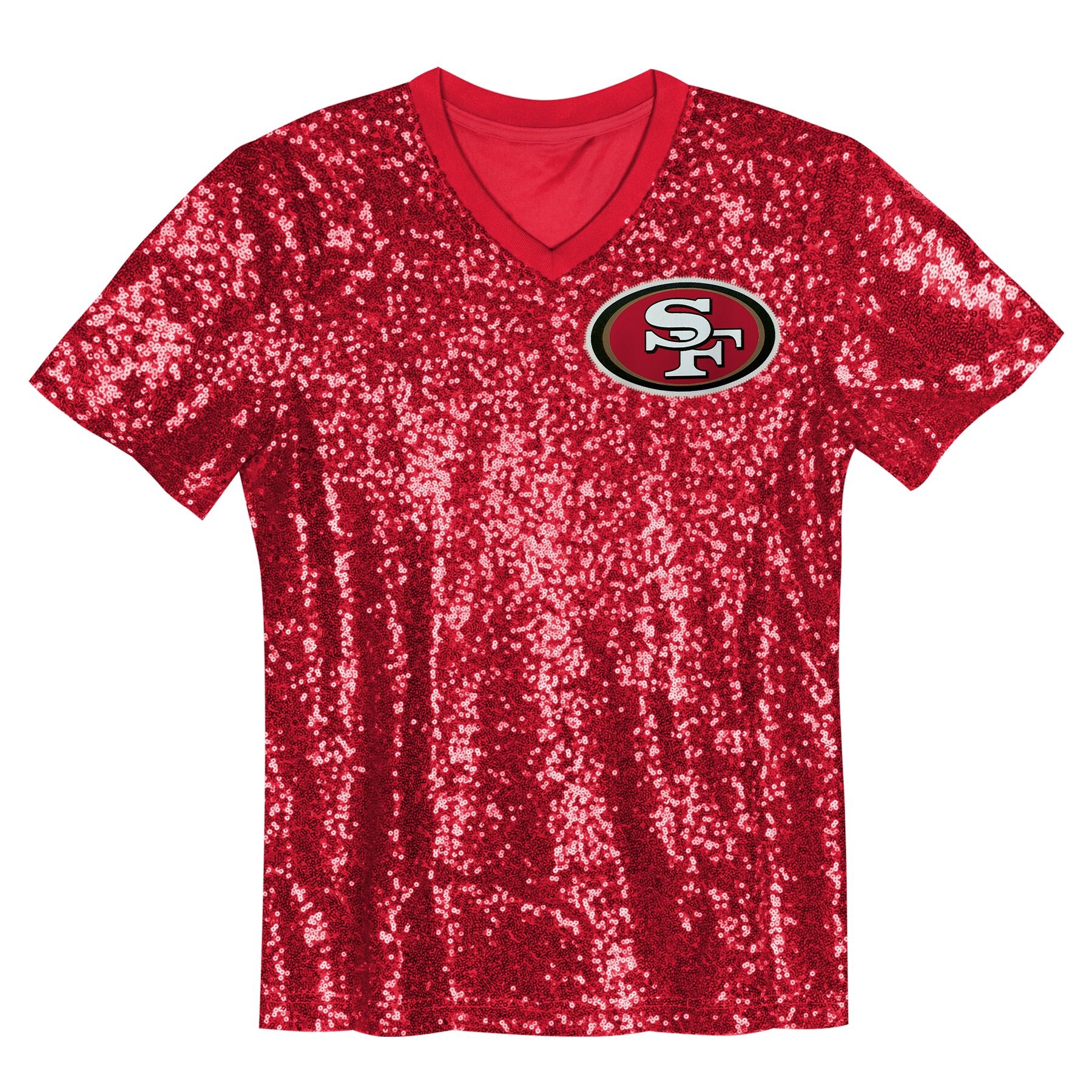 Christian McCaffrey San Francisco 49ers Girls Youth Sequin V-Neck Fashion Jersey – Scarlet Clowdercats