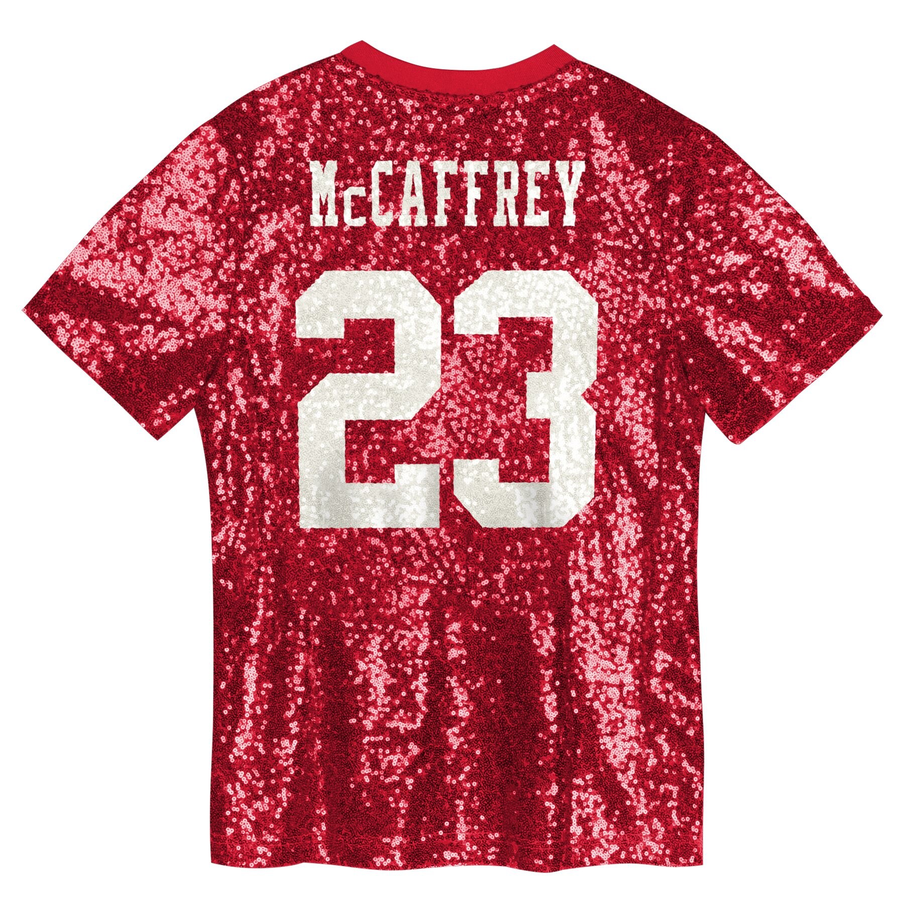 Christian McCaffrey San Francisco 49ers Girls Youth Sequin V-Neck Fashion Jersey – Scarlet Clowdercats
