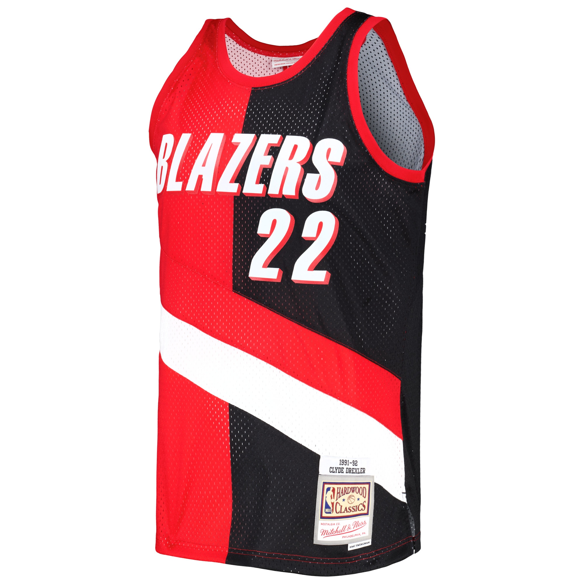 Clyde Drexler Portland Trail Blazers Mitchell & Ness Hardwood Classics 1991/92 Split Swingman Jersey – Red/Black Clowdercats