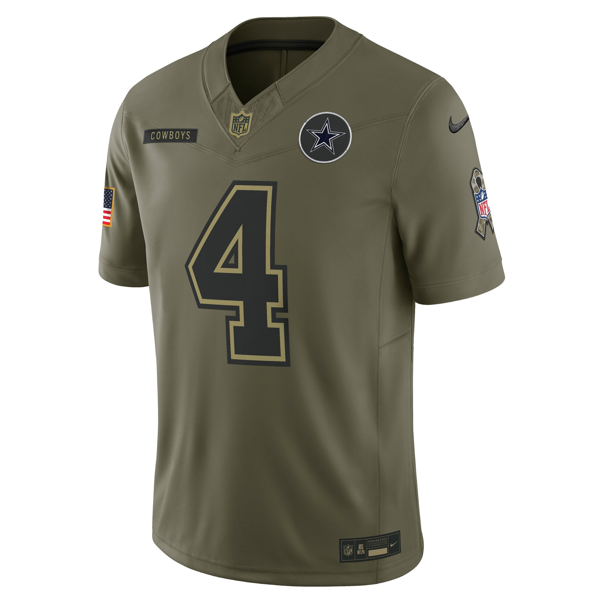 Dak Prescott Dallas Cowboys Nike 2025 Salute to Service Limited Jersey – Olive Clowdercats