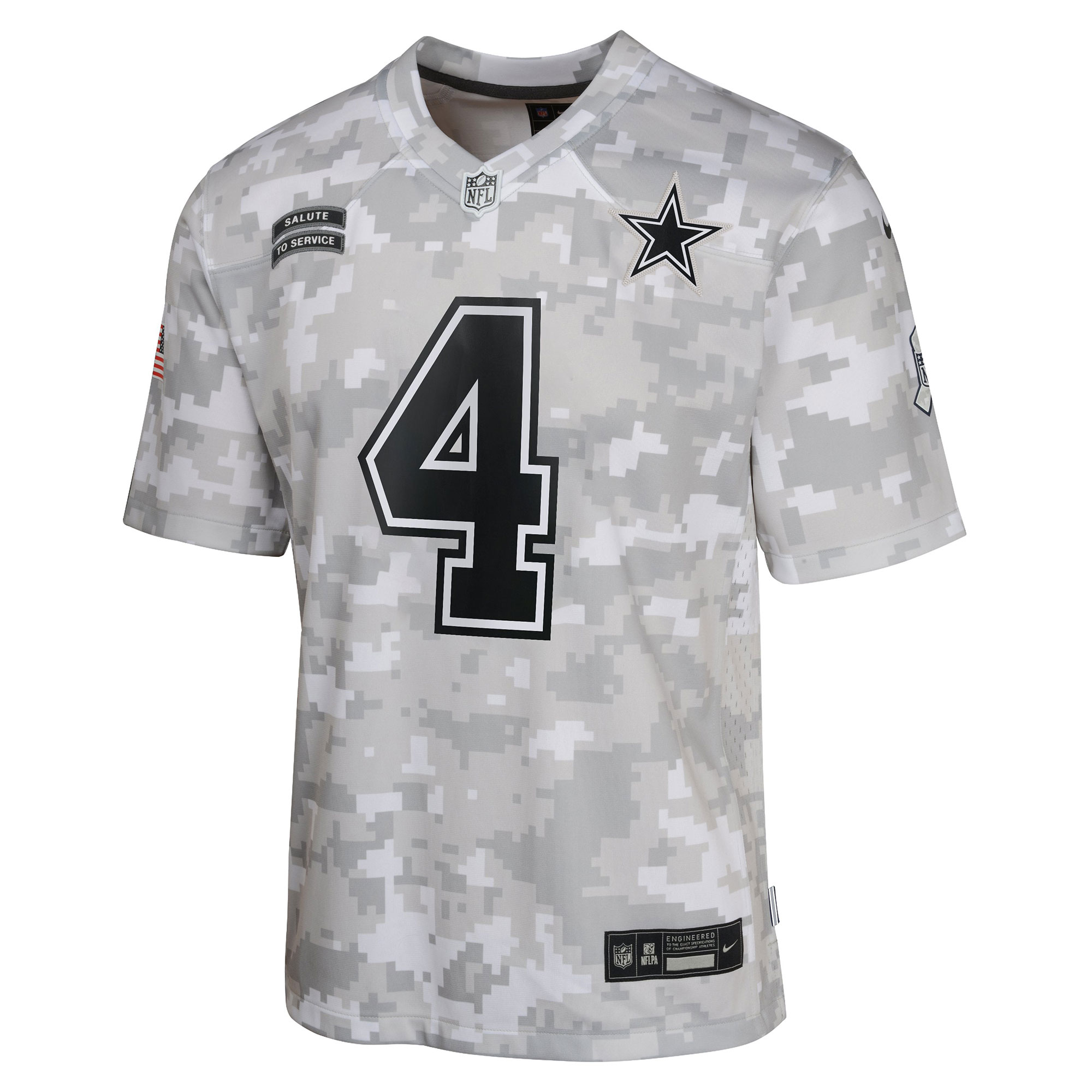 Dak Prescott Dallas Cowboys Nike Youth 2024 Salute to Service Game Jersey – Arctic Camo Clowdercats
