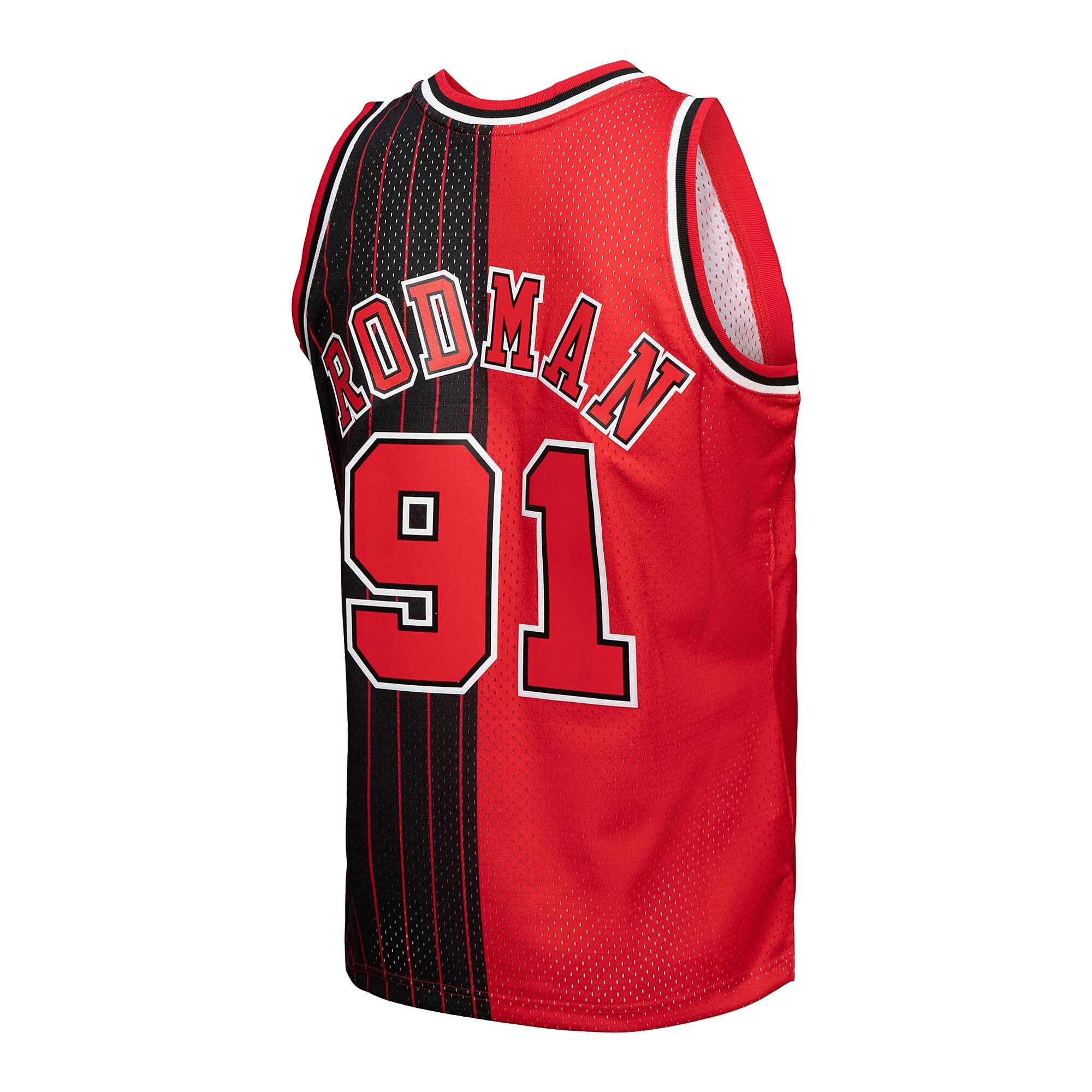 Dennis Rodman Chicago Bulls Mitchell & Ness Hardwood Classics 1995/96 Split Swingman Jersey – Red/Black Clowdercats