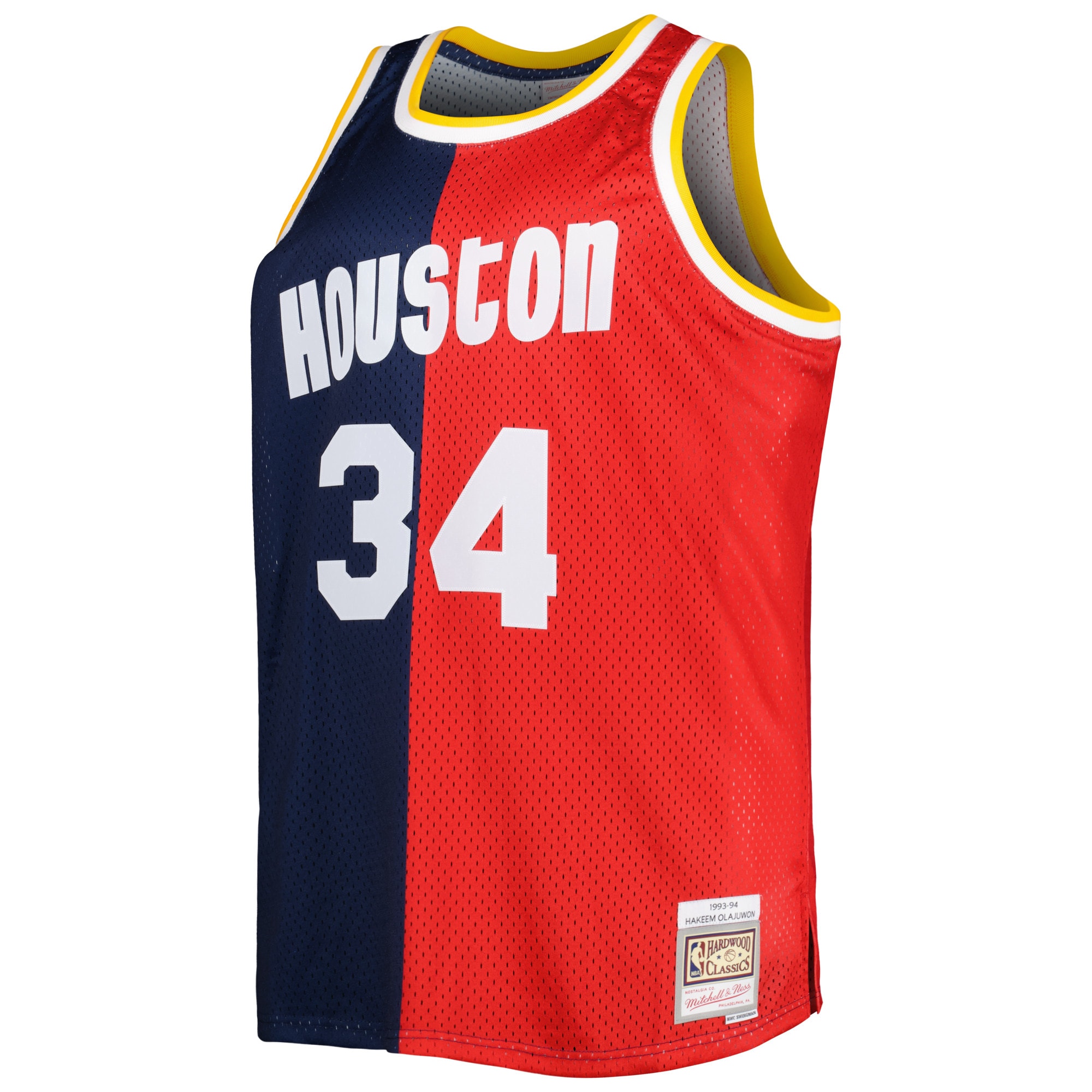 Hakeem Olajuwon Houston Rockets Mitchell & Ness Big & Tall Hardwood Classics 1993/94 Split Swingman Jersey – Navy/Red Clowdercats