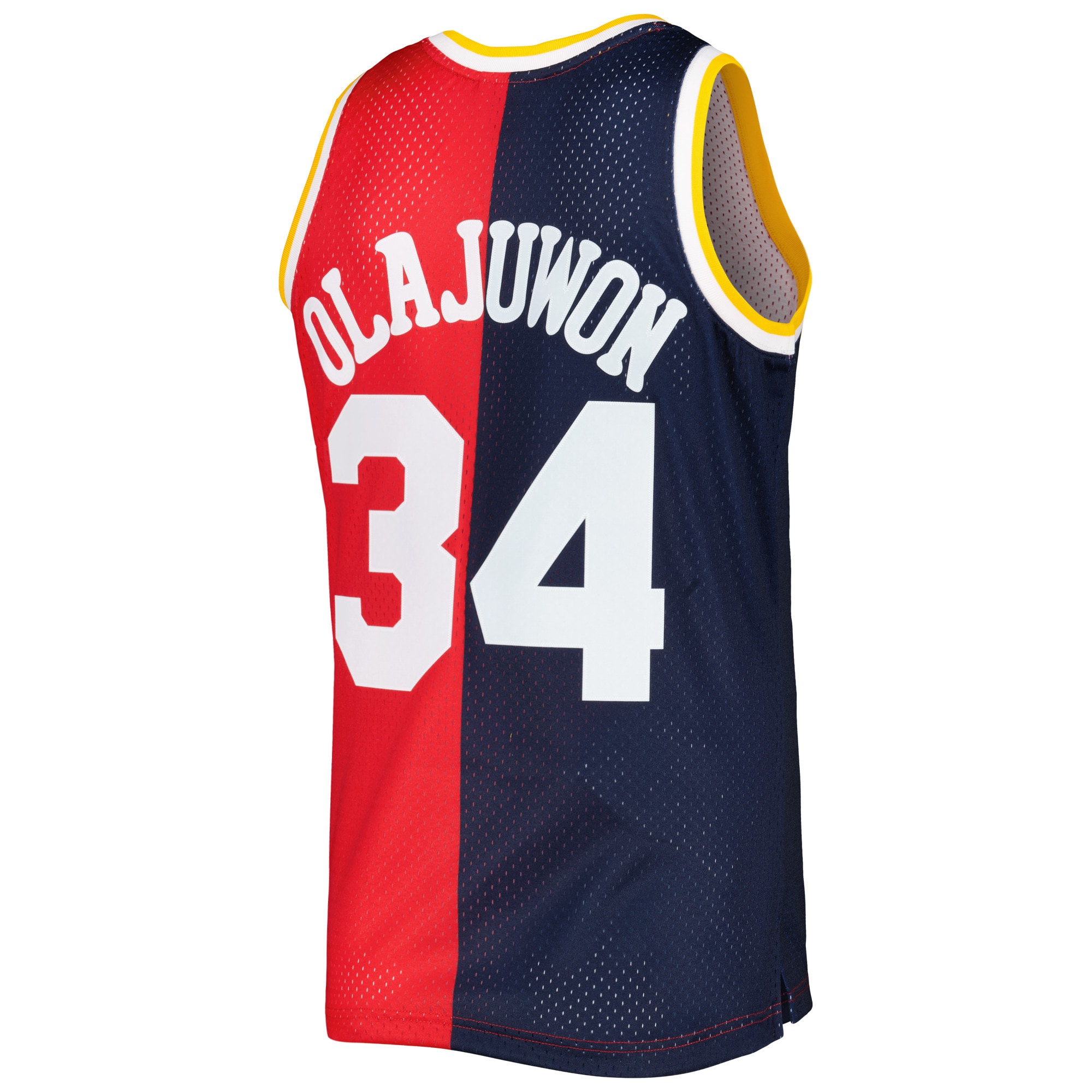 Hakeem Olajuwon Houston Rockets Mitchell & Ness Hardwood Classics 1993/94 Split Swingman Jersey – Navy/Red Clowdercats
