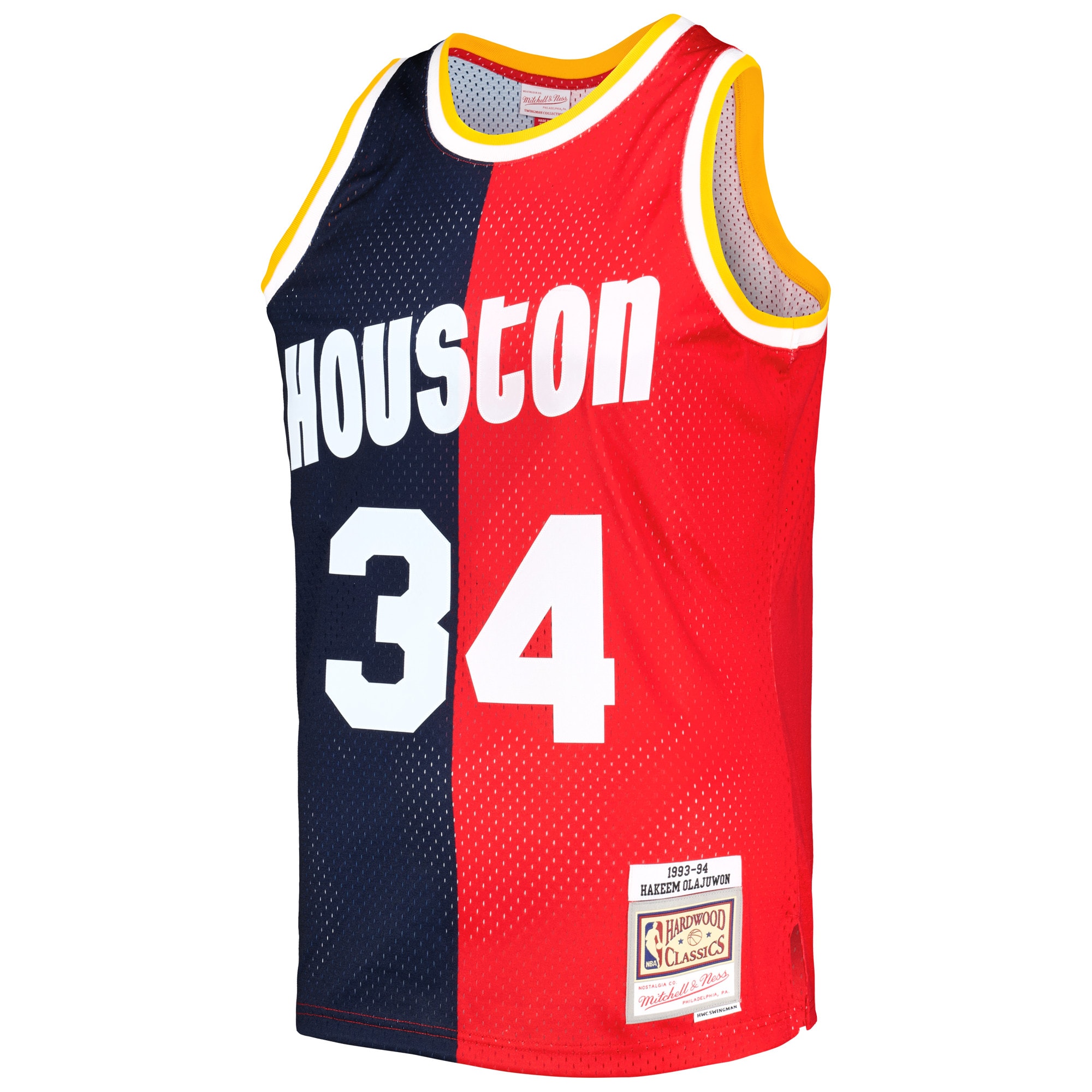 Hakeem Olajuwon Houston Rockets Mitchell & Ness Hardwood Classics 1993/94 Split Swingman Jersey – Navy/Red Clowdercats