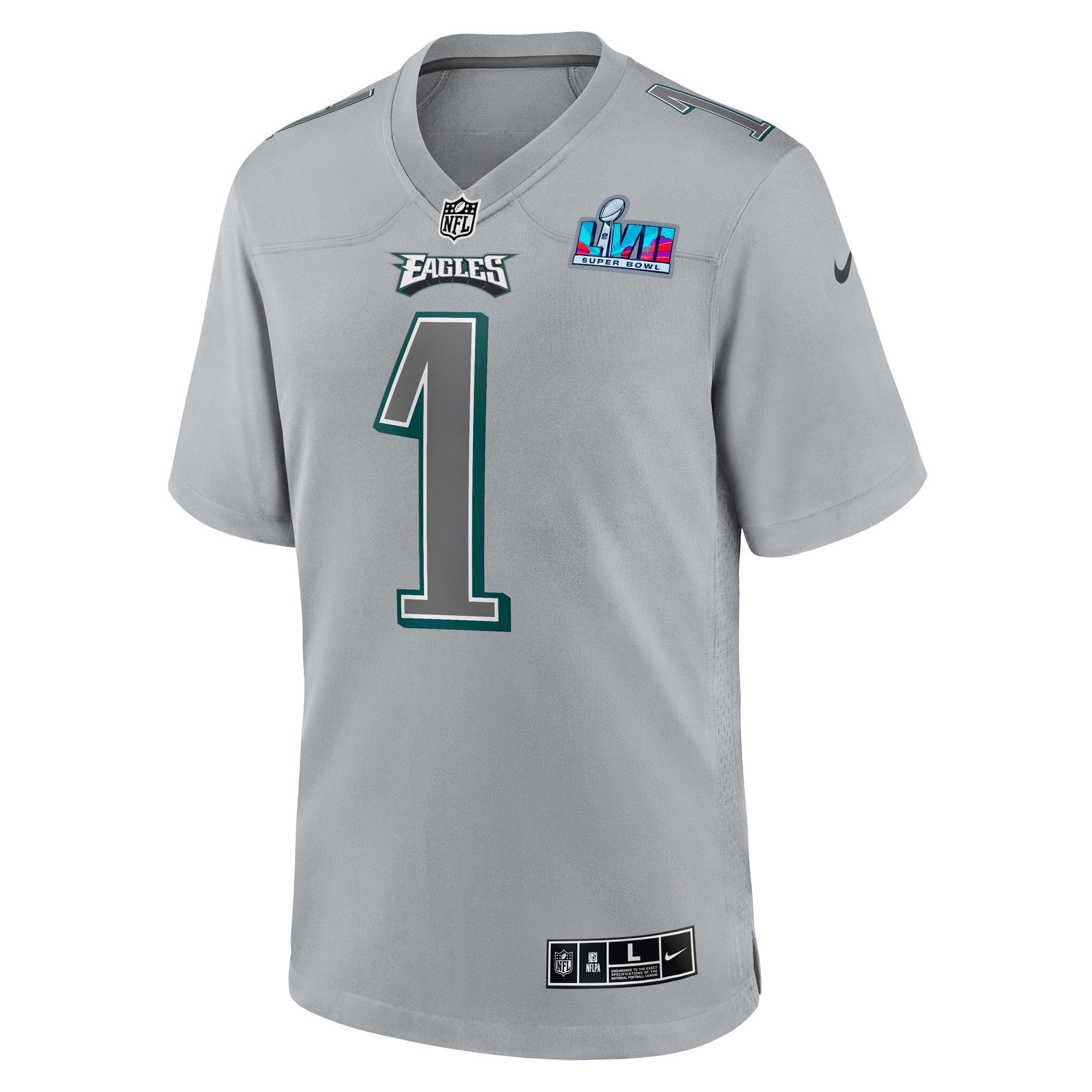 Jalen Hurts Philadelphia Eagles Nike Super Bowl LVII Patch Atmosphere Fashion Game Jersey – Gray Clowdercats