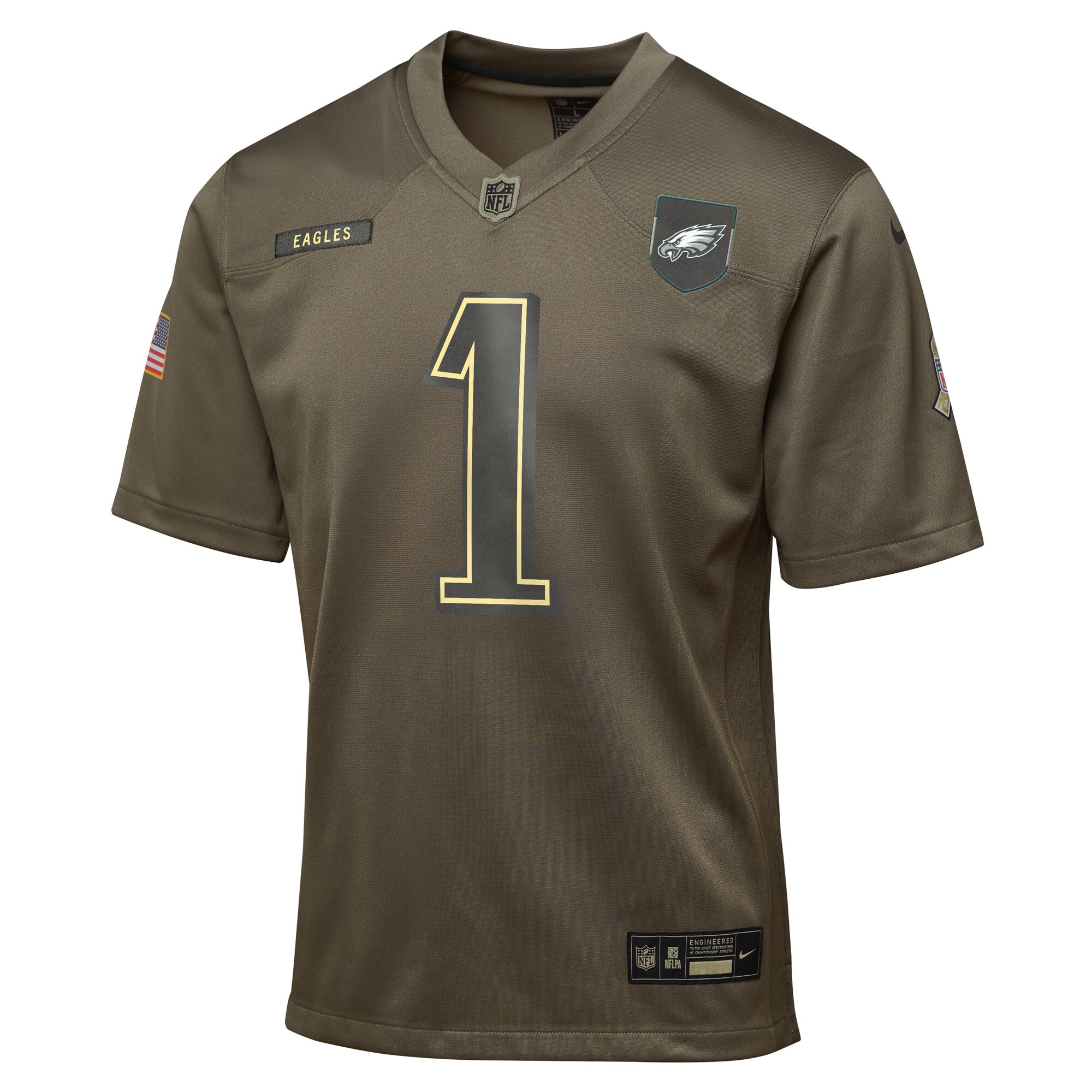 Jalen Hurts Philadelphia Eagles Nike Youth 2025 Salute to Service Game Jersey – Olive Clowdercats