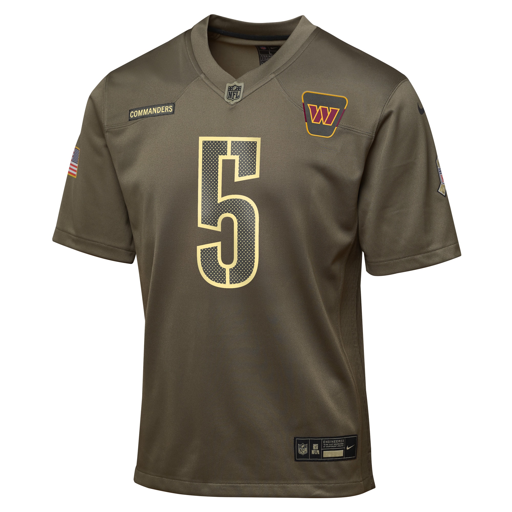 Jayden Daniels Washington Commanders Nike Youth 2025 Salute to Service Game Jersey – Olive Clowdercats