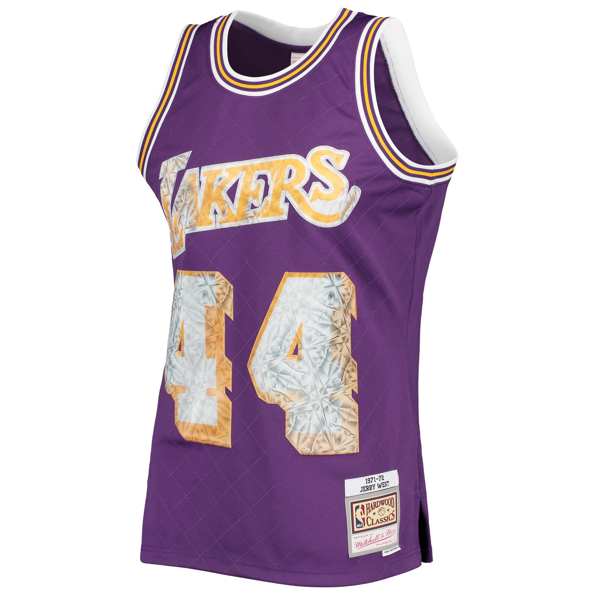 Jerry West Los Angeles Lakers Mitchell & Ness 1971/72 Hardwood Classics NBA 75th Anniversary Diamond Swingman Jersey – Purple Clowdercats