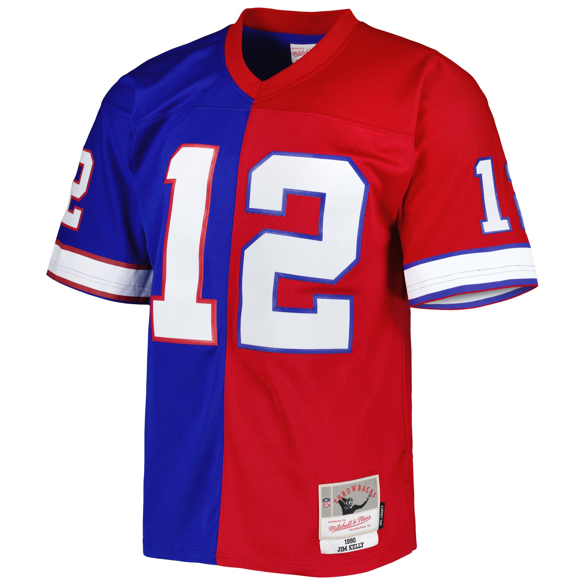 Jim Kelly Buffalo Bills Mitchell & Ness 1990 Split Legacy Replica Jersey – Royal/Red Clowdercats