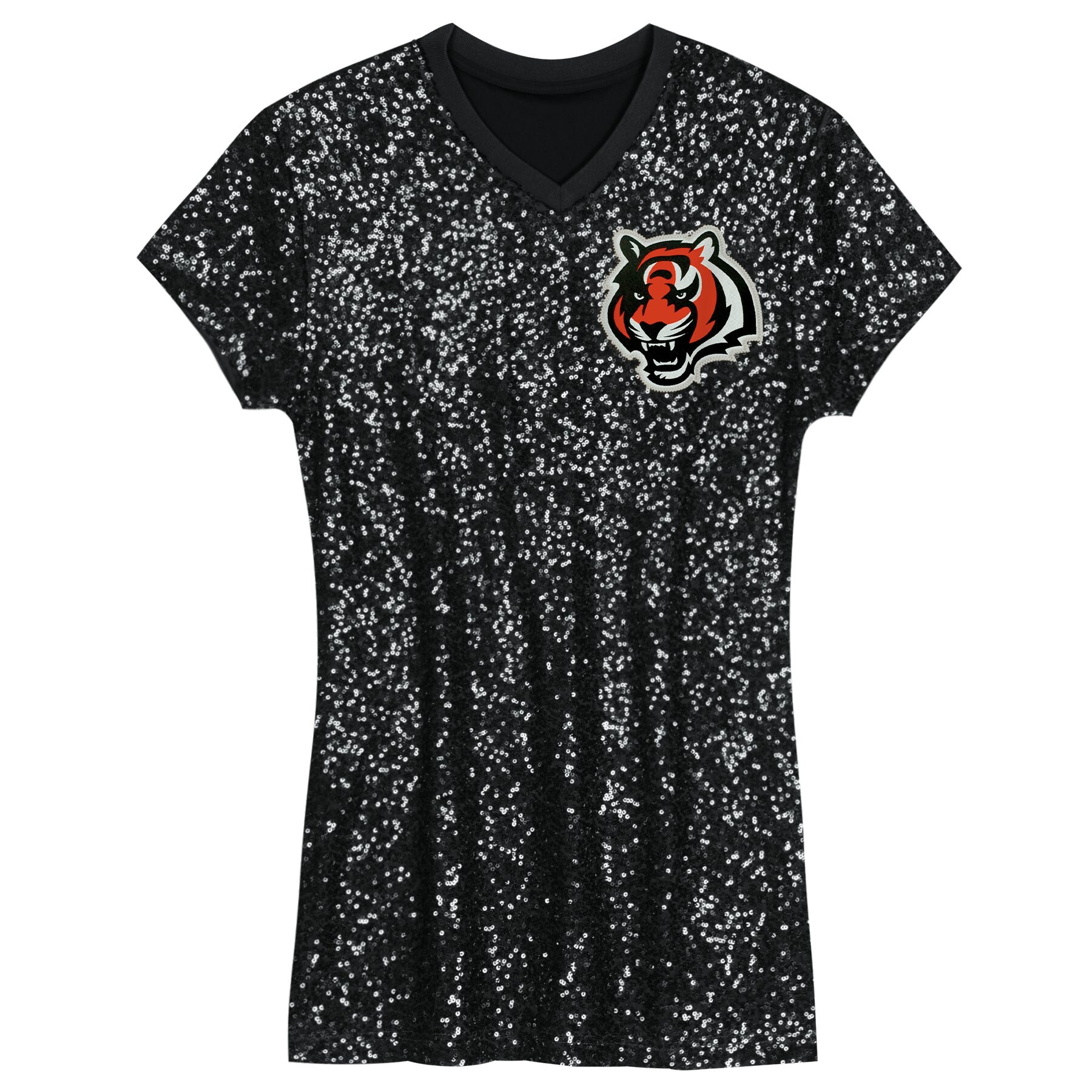 Joe Burrow Cincinnati Bengals Girls Youth Sequin Player Name & Number V-Neck Dress – Black Clowdercats