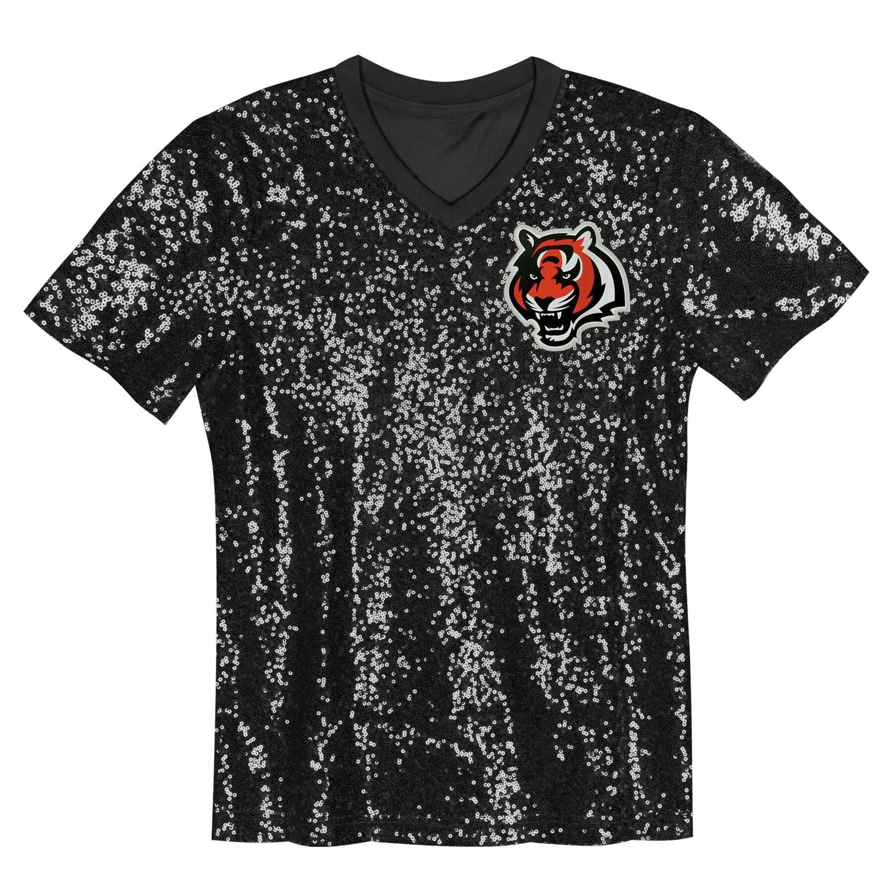 Joe Burrow Cincinnati Bengals Girls Youth Sequin V-Neck Fashion Jersey – Black Clowdercats