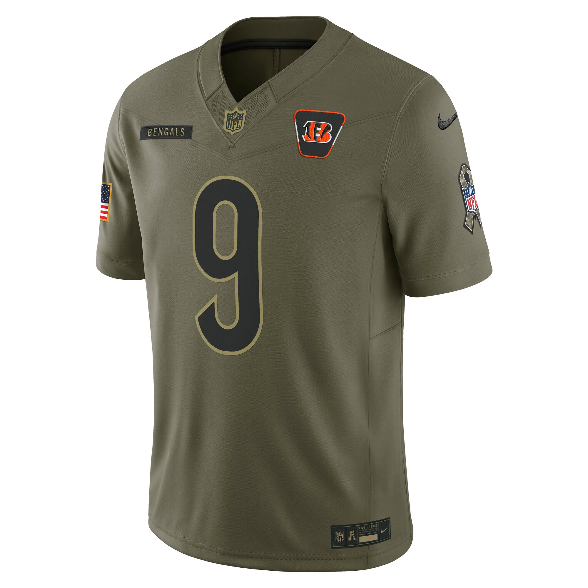 Joe Burrow Cincinnati Bengals Nike 2025 Salute to Service Limited Jersey – Olive Clowdercats