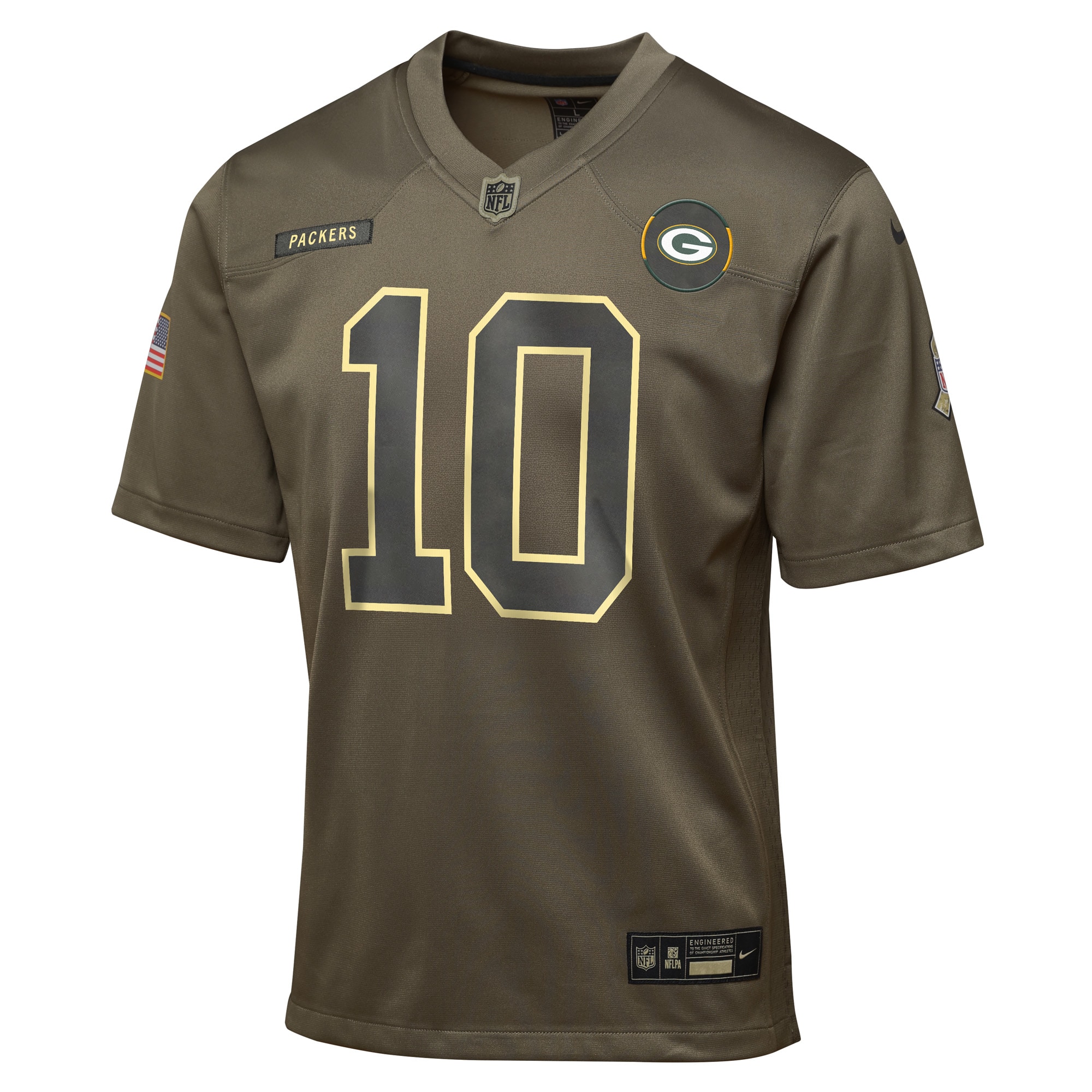 Jordan Love Green Bay Packers Nike Youth 2025 Salute to Service Game Jersey – Olive Clowdercats
