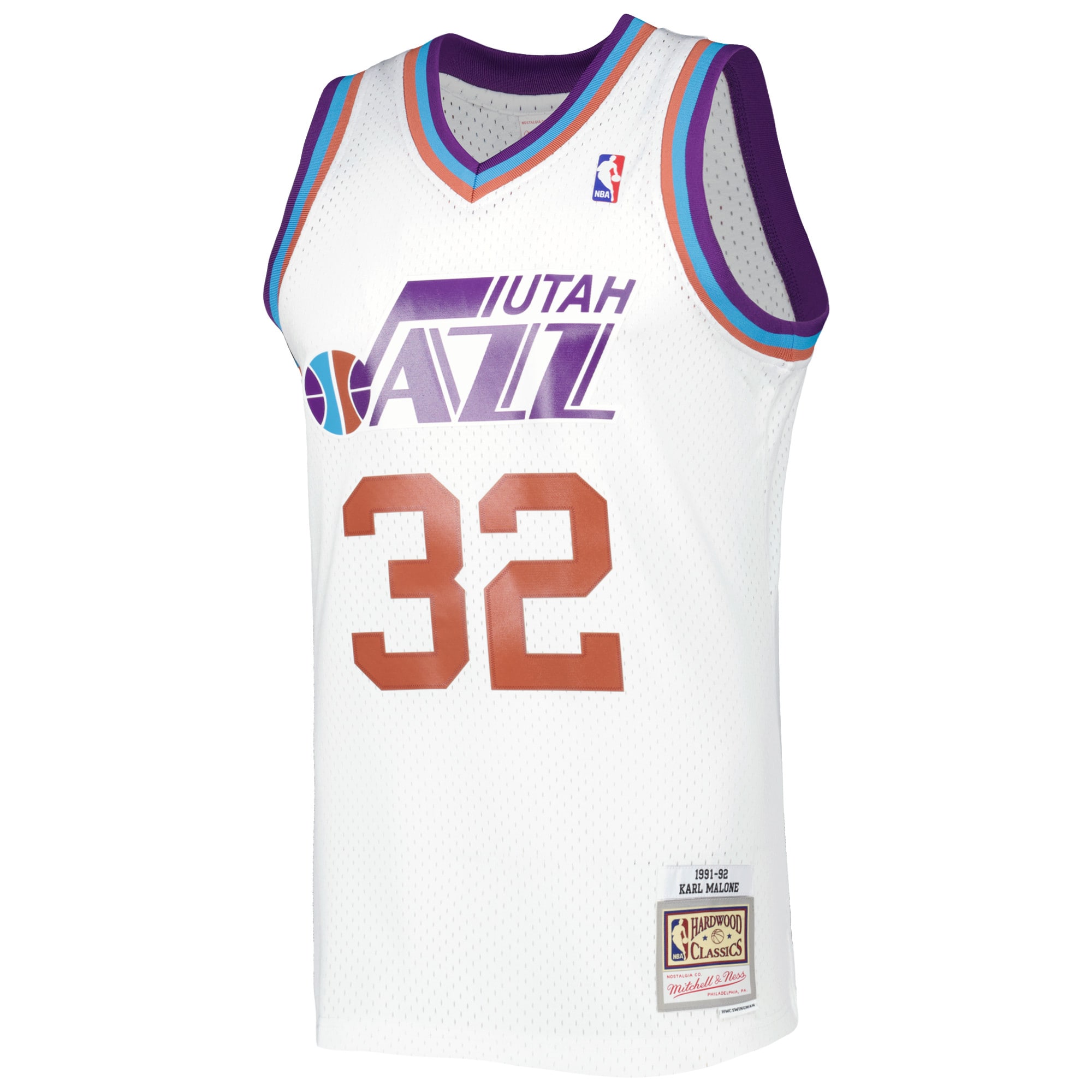 Karl Malone Utah Jazz Mitchell & Ness 1991/92 Hardwood Classics Reload 3.0 Swingman Jersey – White Clowdercats