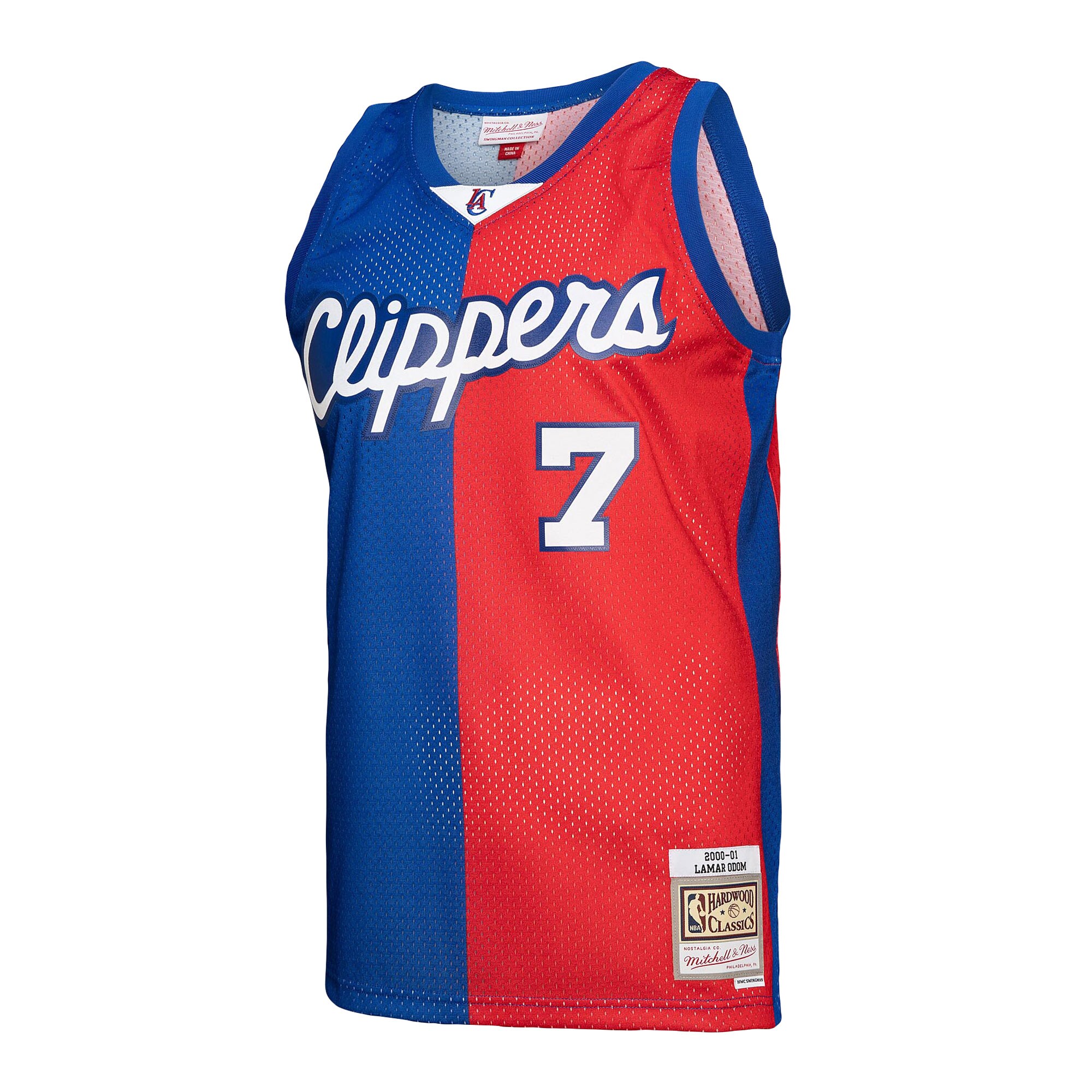 Lamar Odom LA Clippers Mitchell & Ness Hardwood Classics 2000/01 Split Swingman Jersey – Royal/Red Clowdercats