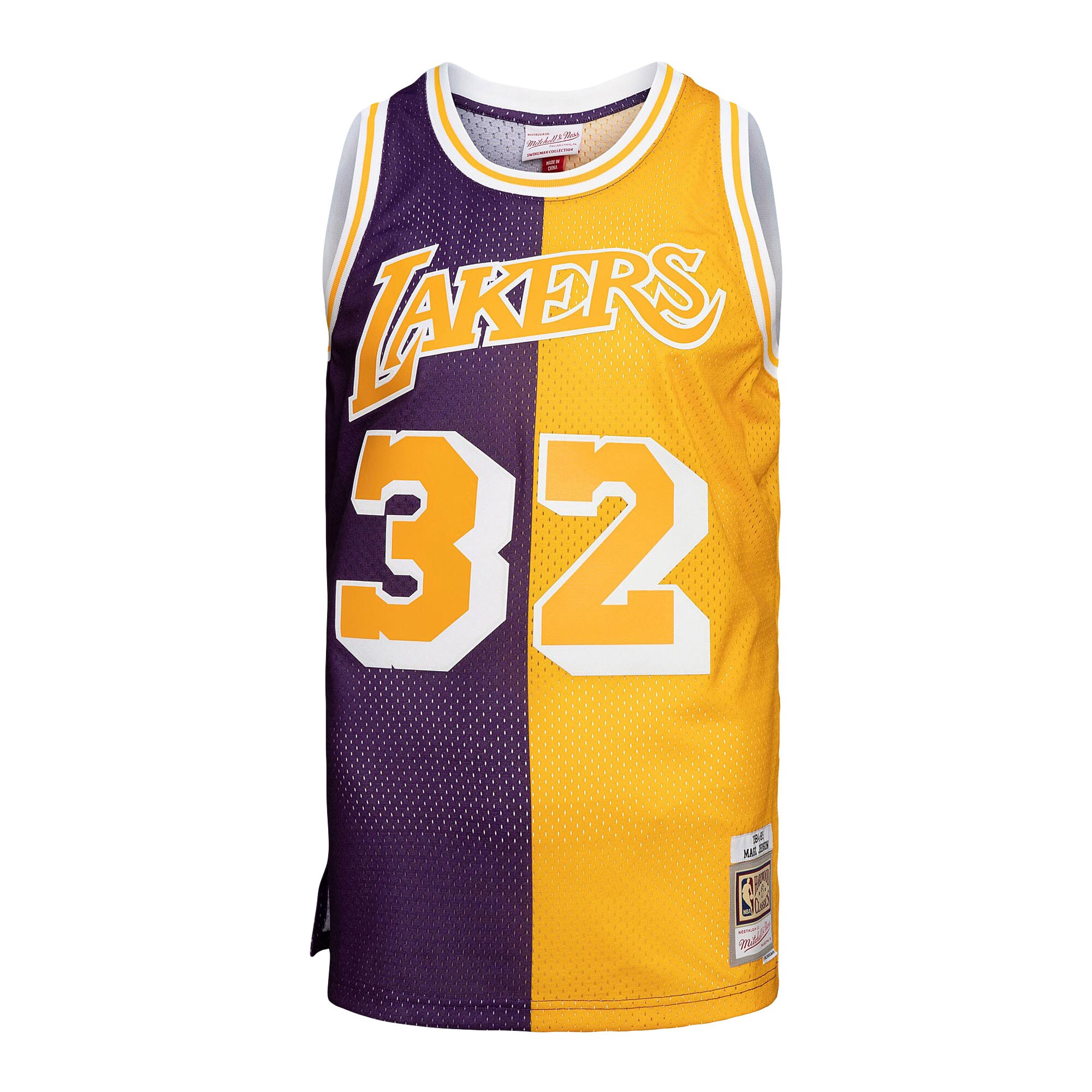 Magic Johnson Los Angeles Lakers Mitchell & Ness Big & Tall Hardwood Classics 1984/85 Split Swingman Jersey – Purple/Gold Clowdercats