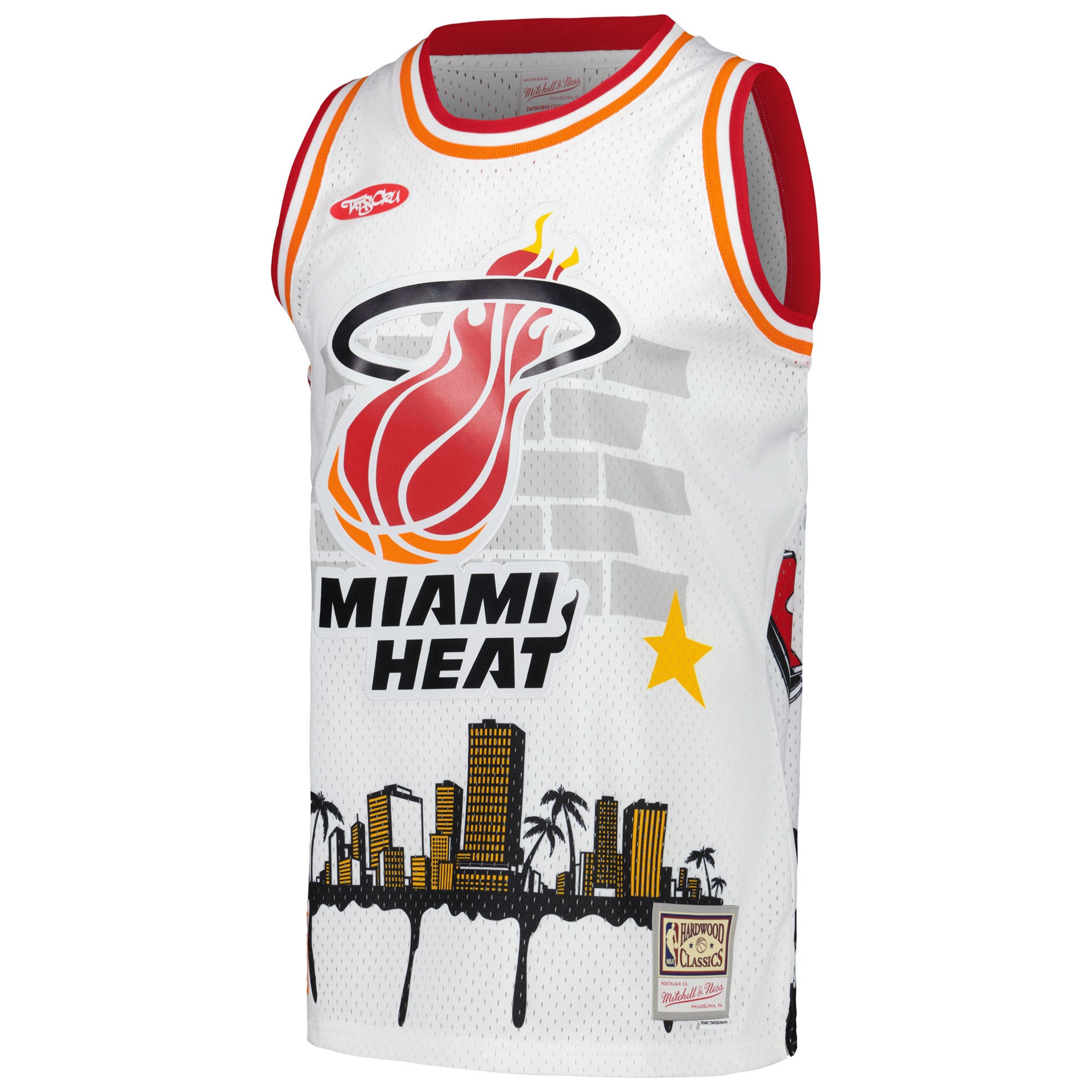 Miami Heat Mitchell & Ness x Tats Cru Hardwood Classics Fashion Jersey – White Clowdercats