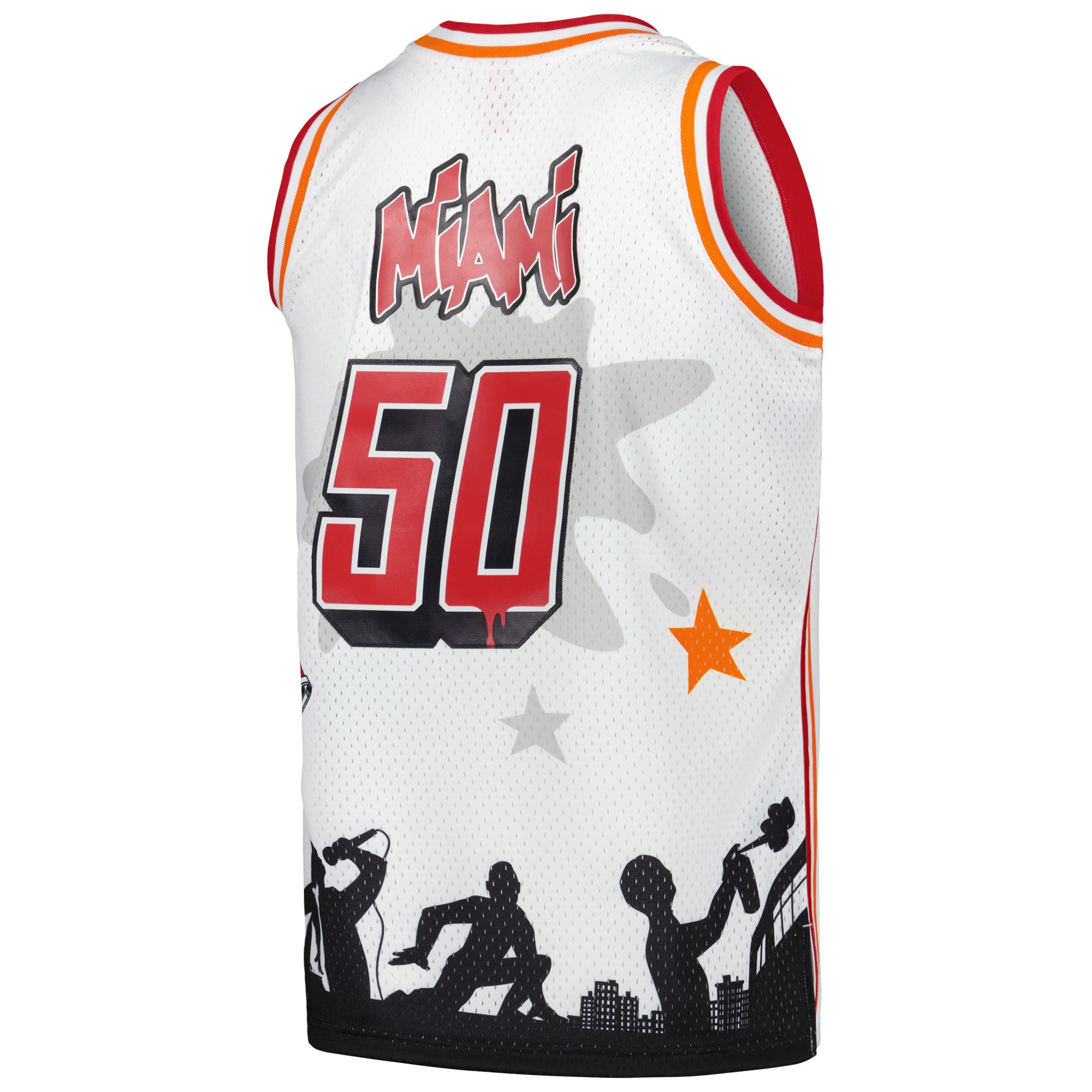 Miami Heat Mitchell & Ness x Tats Cru Hardwood Classics Fashion Jersey – White Clowdercats
