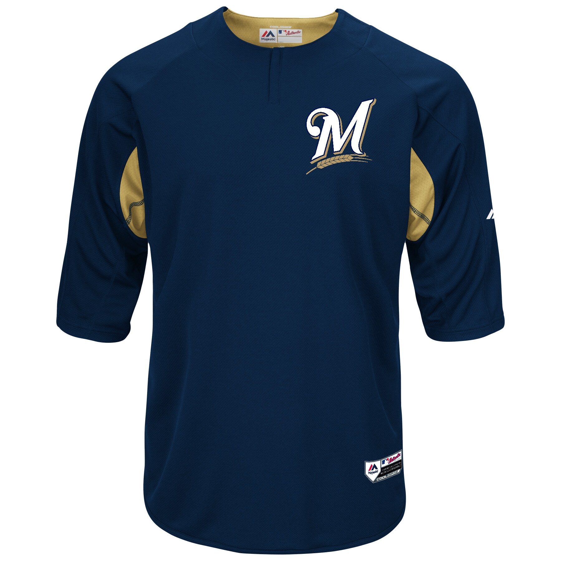 Milwaukee Brewers Majestic Authentic Collection On-Field 3/4-Sleeve Batting Practice Jersey – Navy/Gold