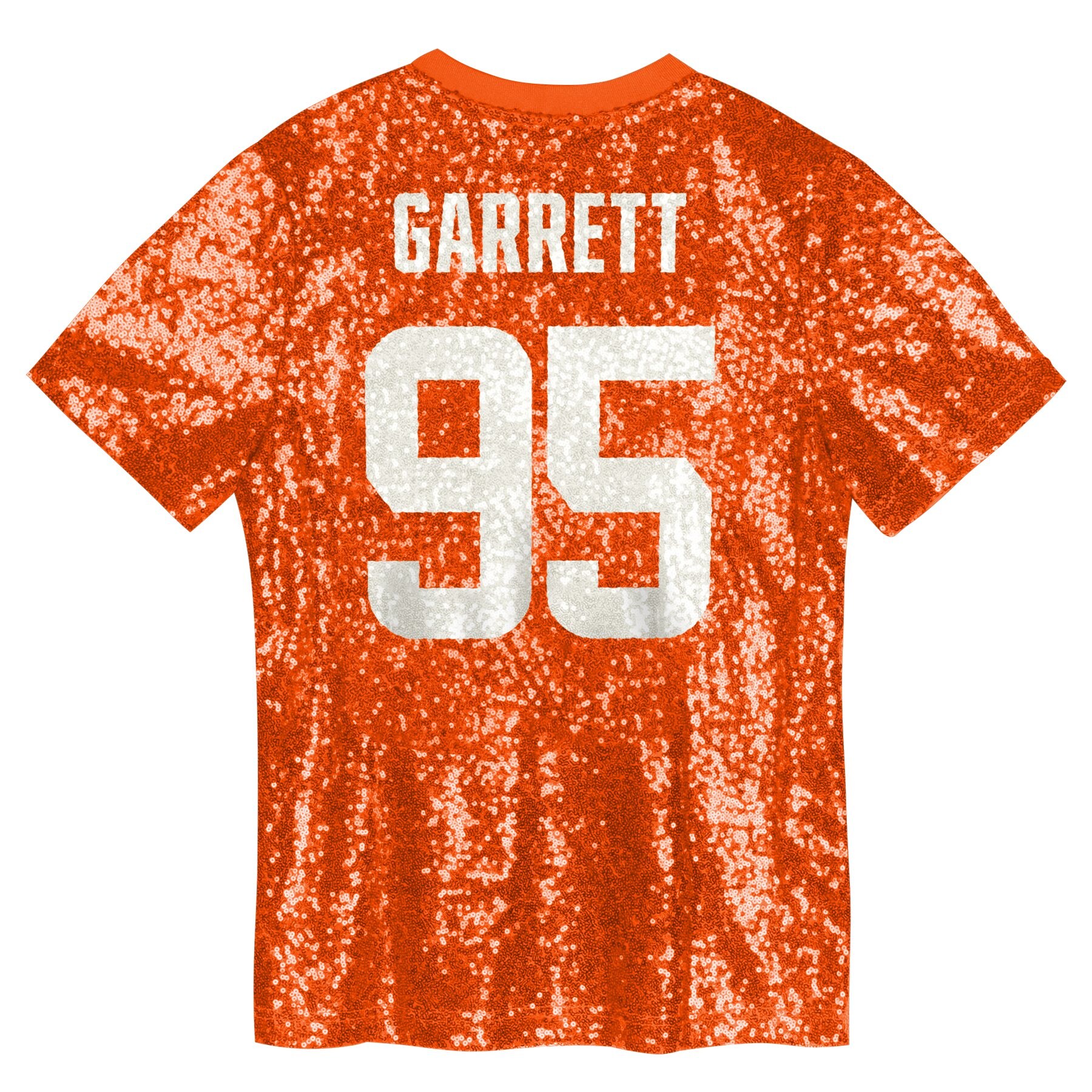 Myles Garrett Cleveland Browns Girls Youth Sequin V-Neck Fashion Jersey – Orange Clowdercats