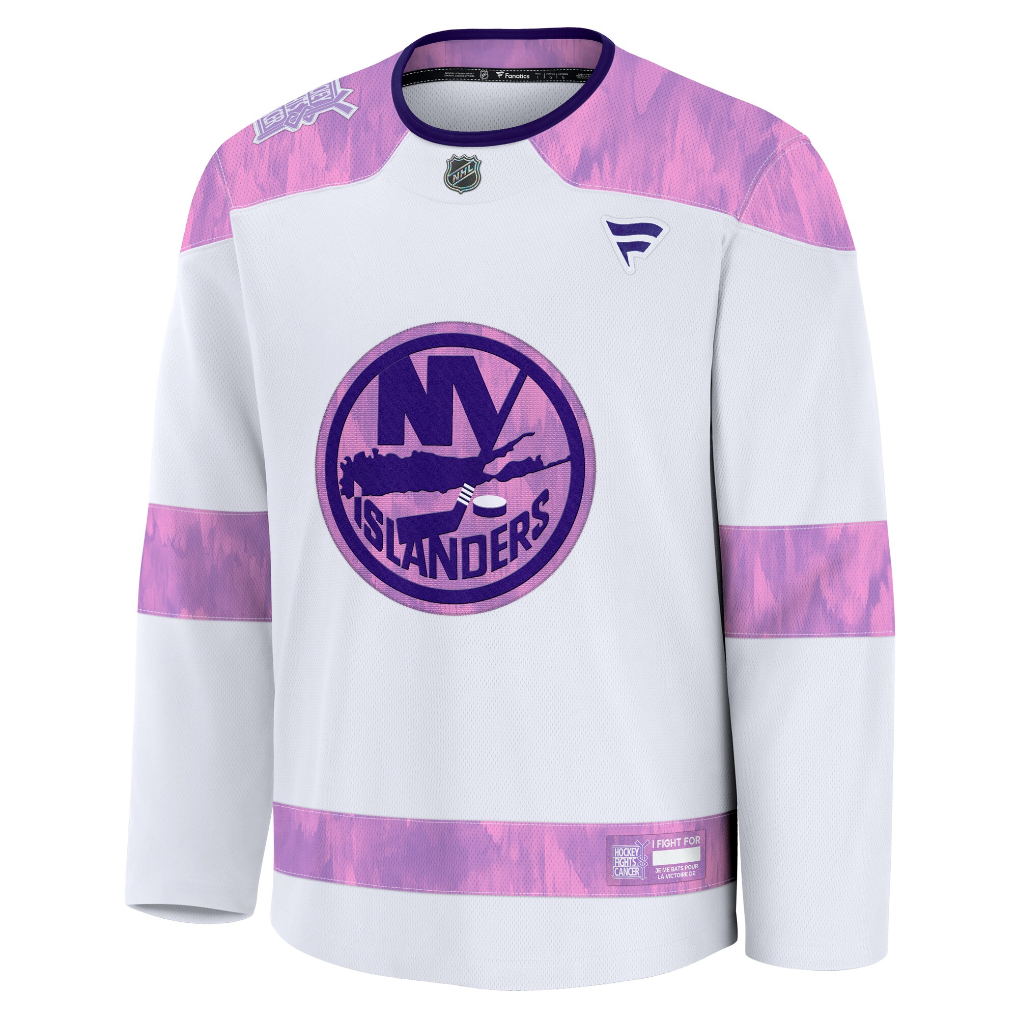 New York Islanders Fanatics 2024 Hockey Fights Cancer Practice Jersey – White Clowdercats
