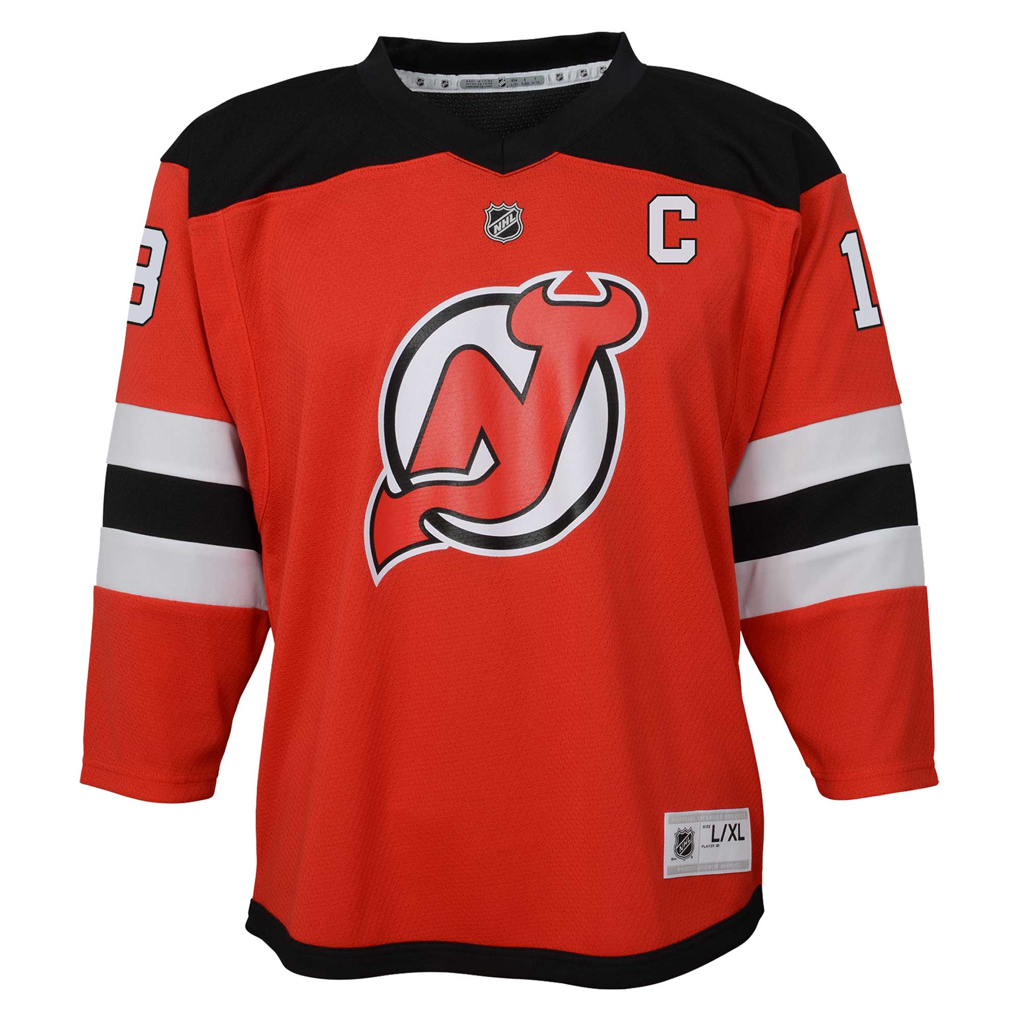 Nico Hischier New Jersey Devils Youth Captain Patch Home Replica Player Jersey – Red Clowdercats