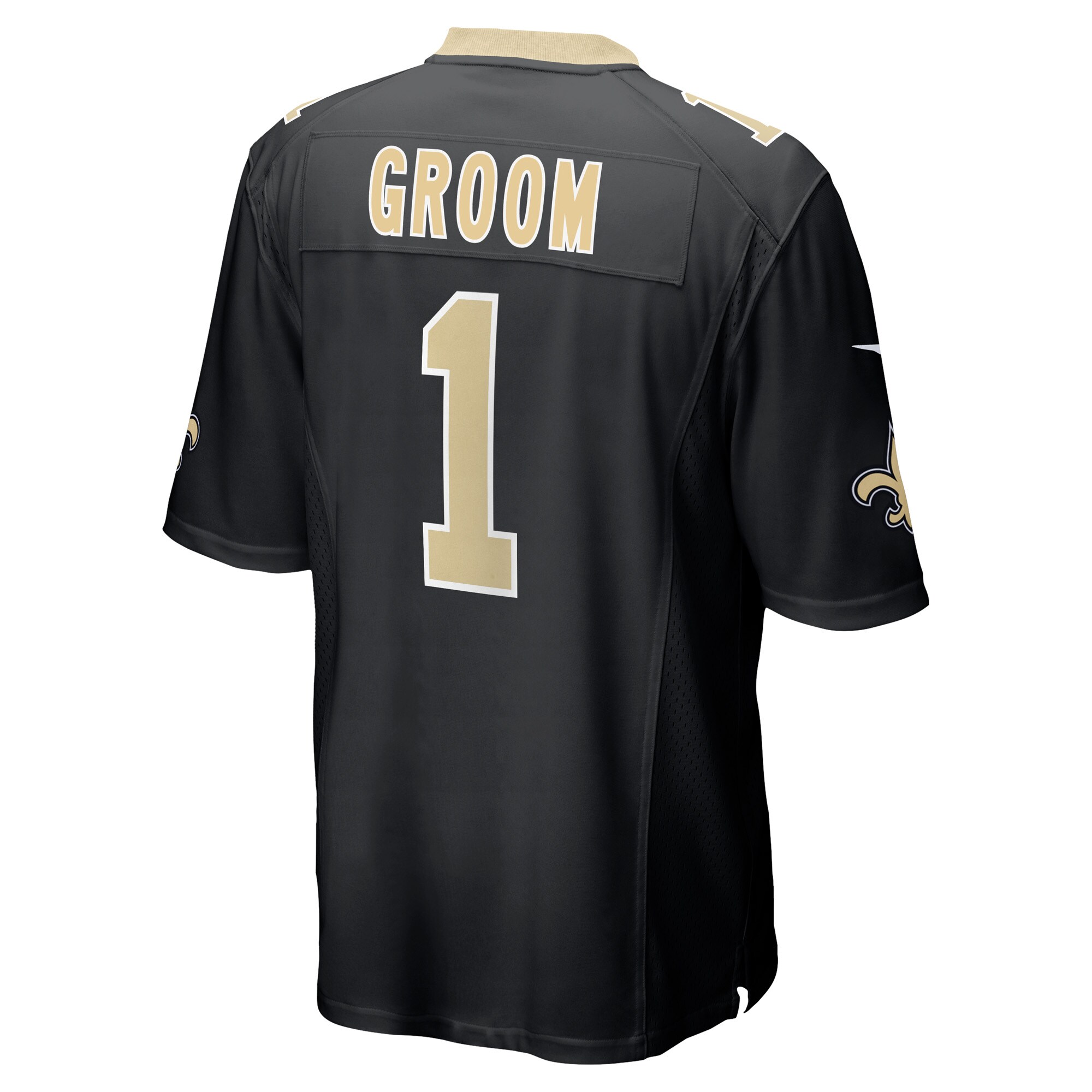 Number 1 Groom New Orleans Saints Nike Game Jersey – Black Clowdercats