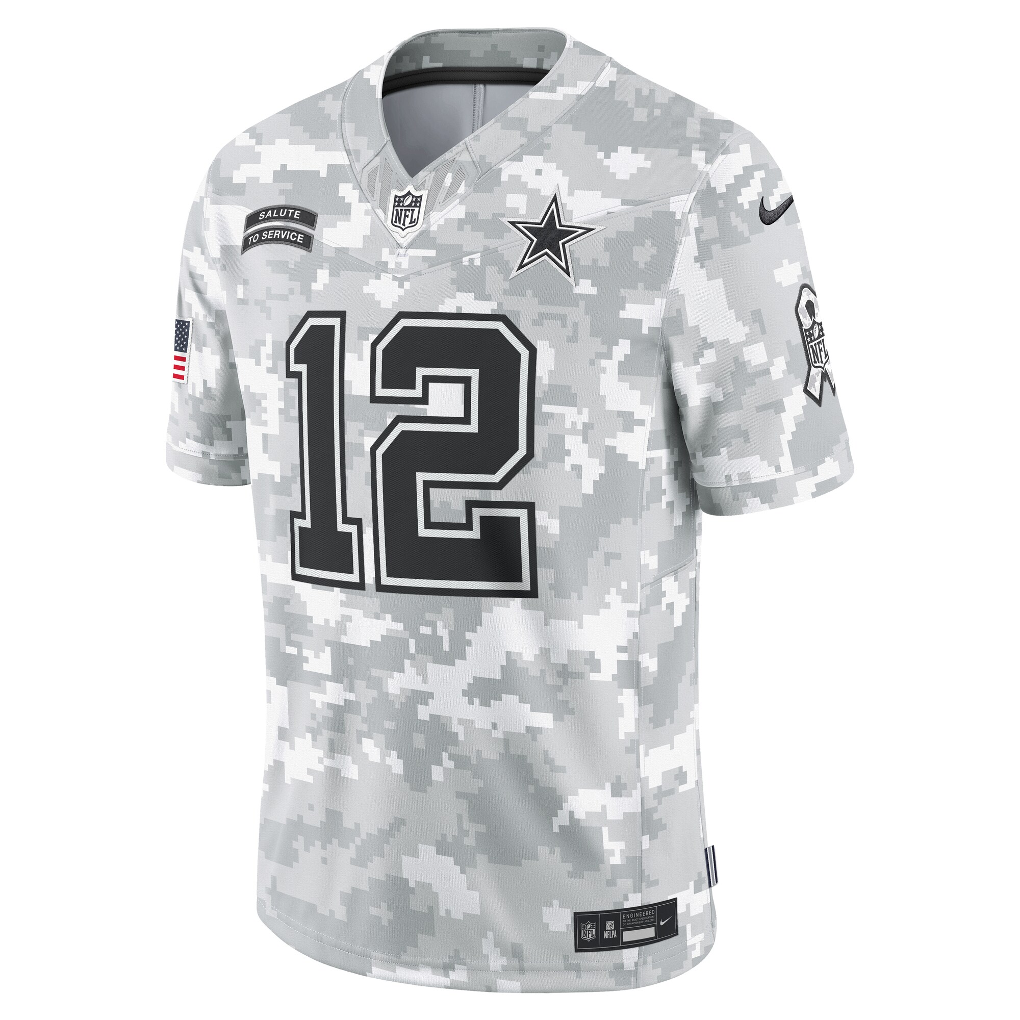 Roger Staubach Dallas Cowboys Nike 2024 Salute to Service Retired Player Limited Jersey – Arctic Camo Clowdercats