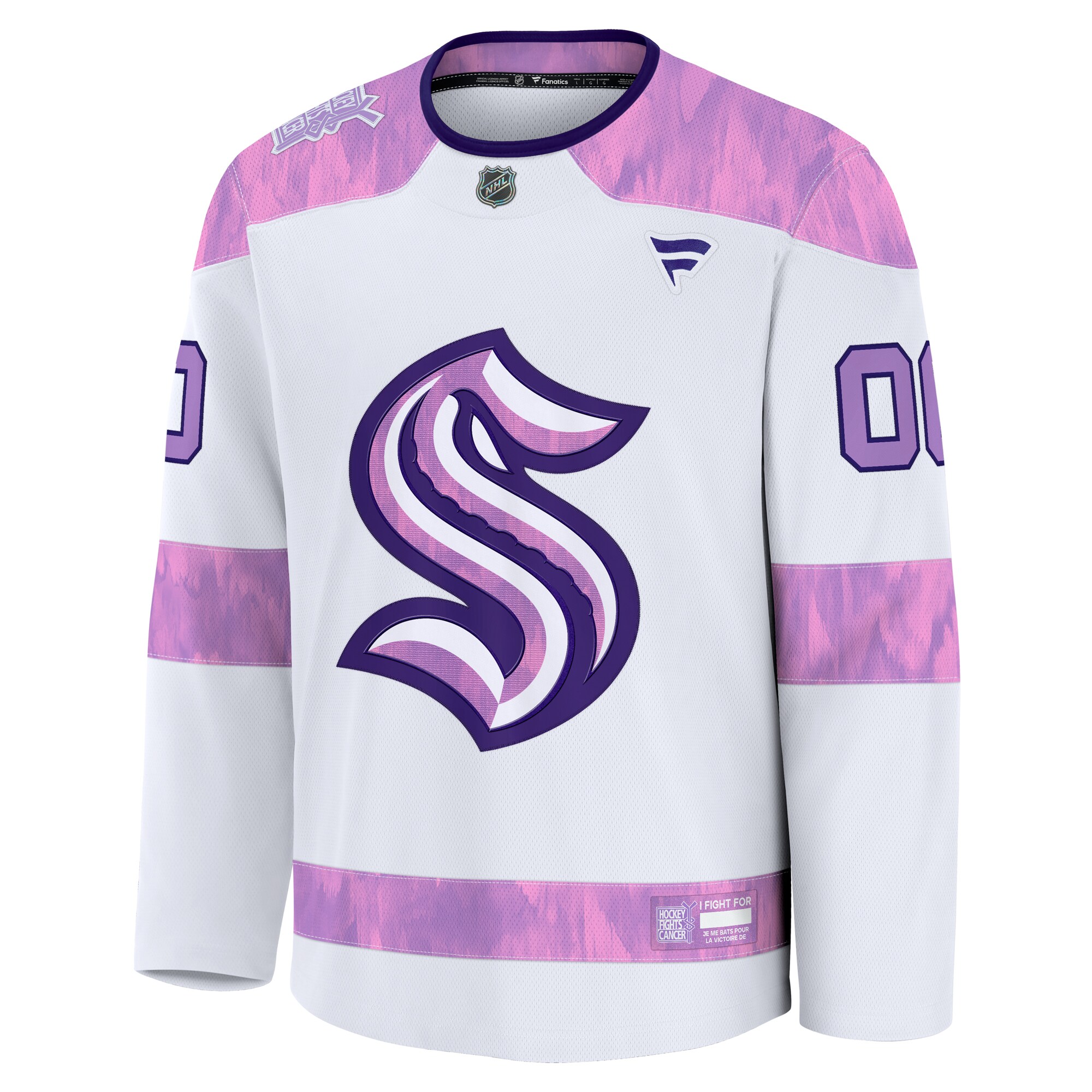 Seattle Kraken Fanatics 2024 Hockey Fights Cancer Custom Practice Jersey – White Clowdercats