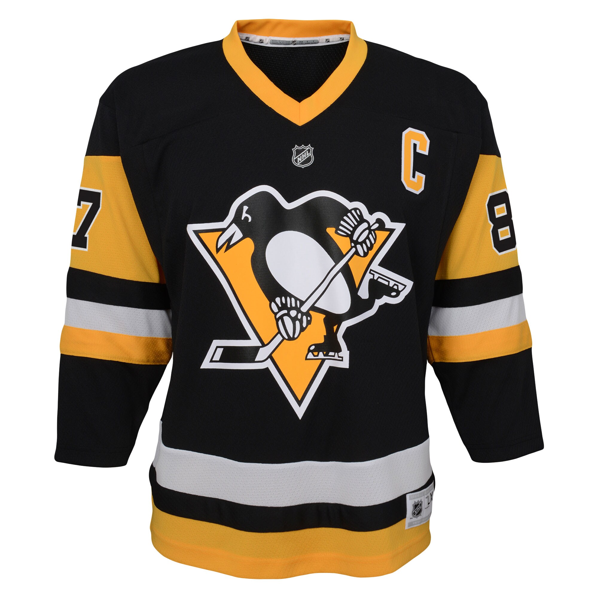 Sidney Crosby Pittsburgh Penguins Youth Captain Patch Home Replica Player Jersey – Black Clowdercats