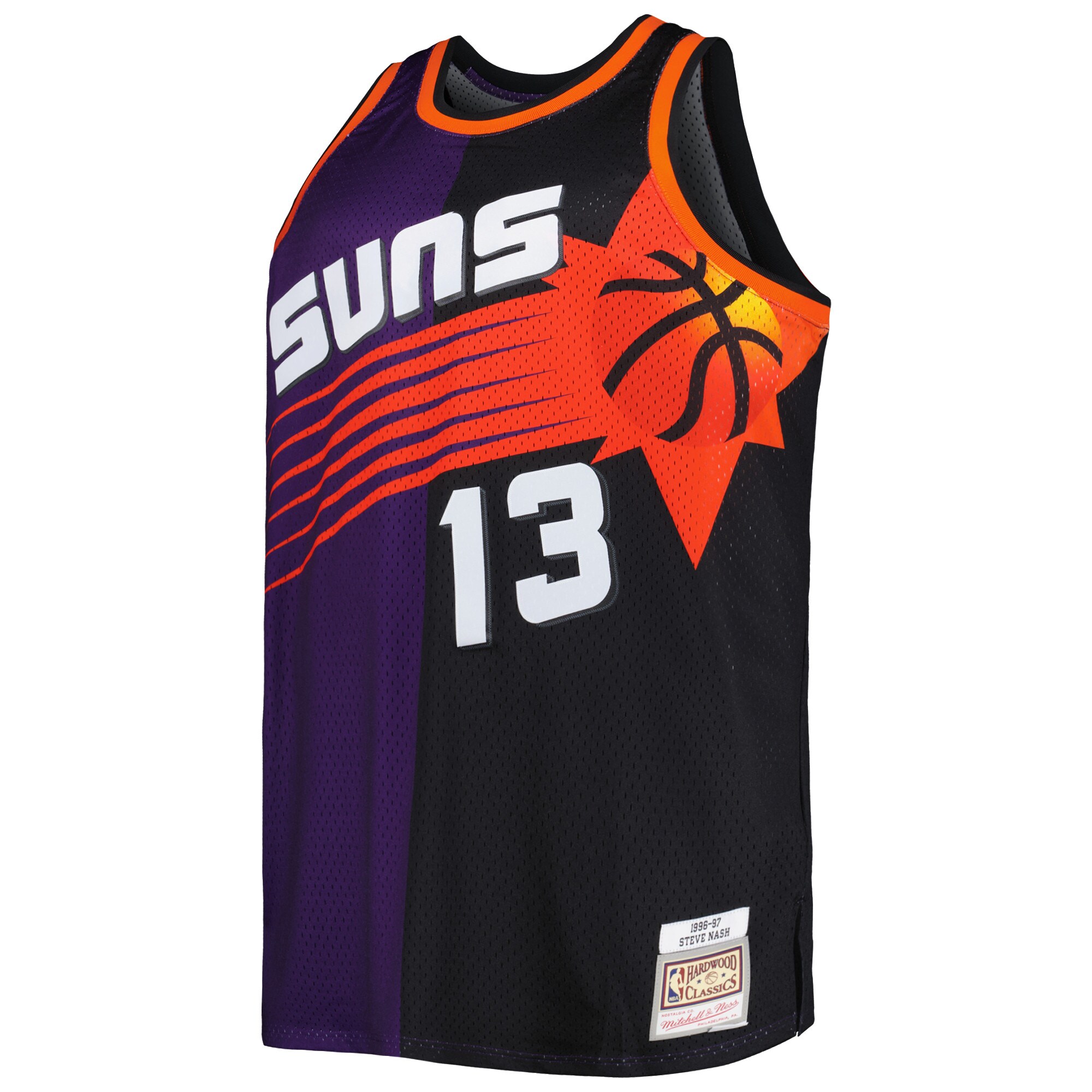 Steve Nash Phoenix Suns Mitchell & Ness Big & Tall Hardwood Classics 1996/97 Split Swingman Jersey – Purple/Black Clowdercats