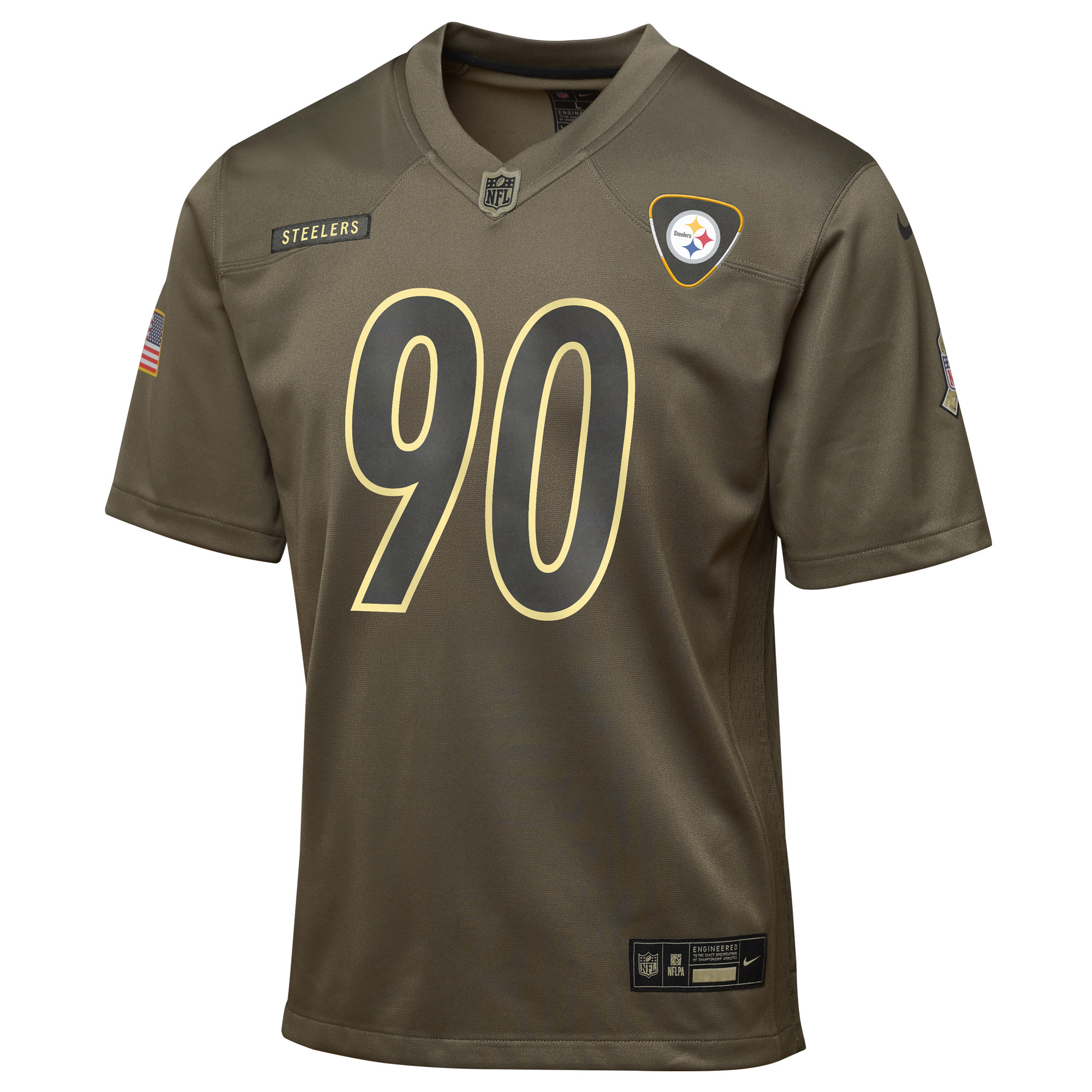 T.J. Watt Pittsburgh Steelers Nike Youth 2025 Salute to Service Game Jersey – Olive Clowdercats