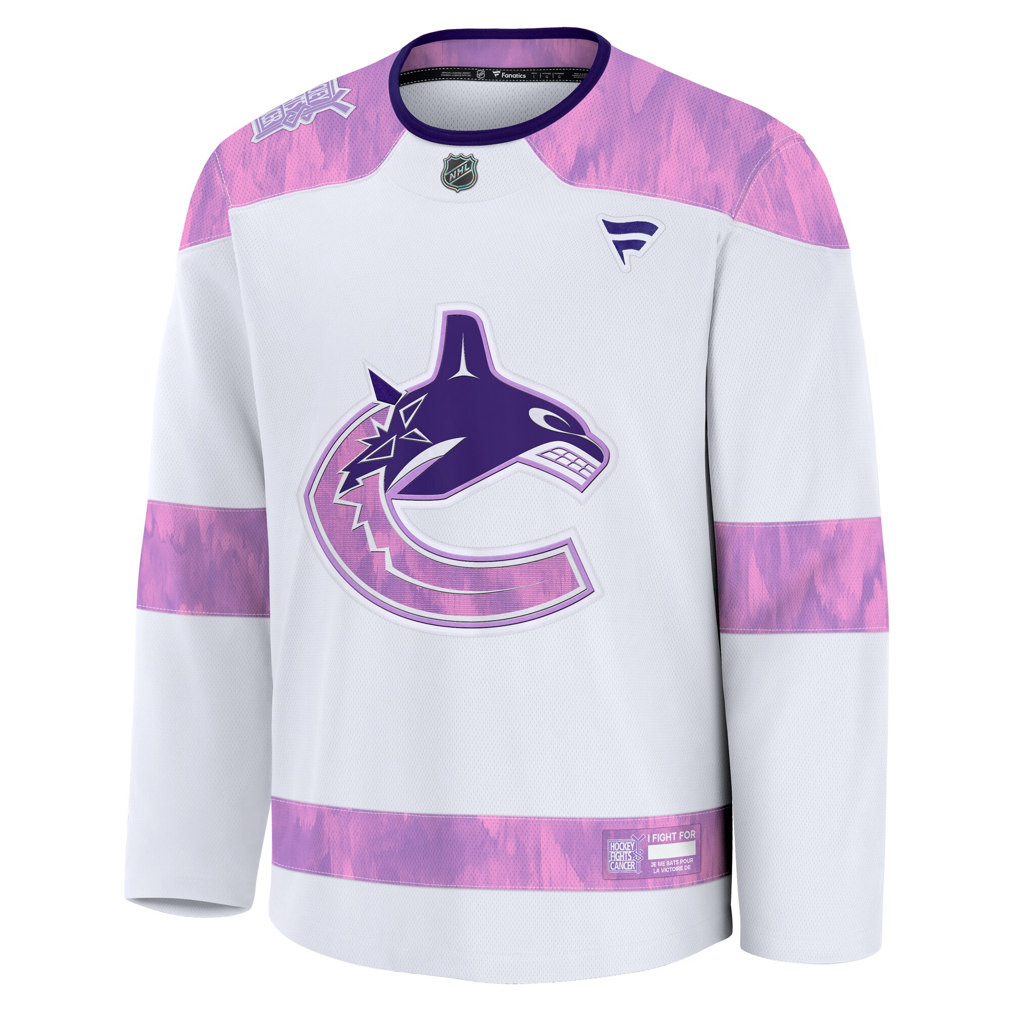 Vancouver Canucks Fanatics 2024 Hockey Fights Cancer Practice Jersey – White Clowdercats