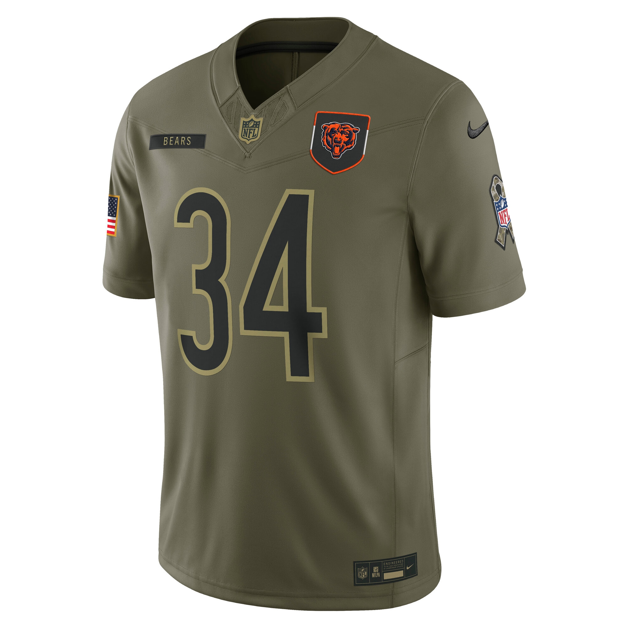 Walter Payton Chicago Bears Nike 2025 Salute to Service Retired Limited Jersey – Olive Clowdercats
